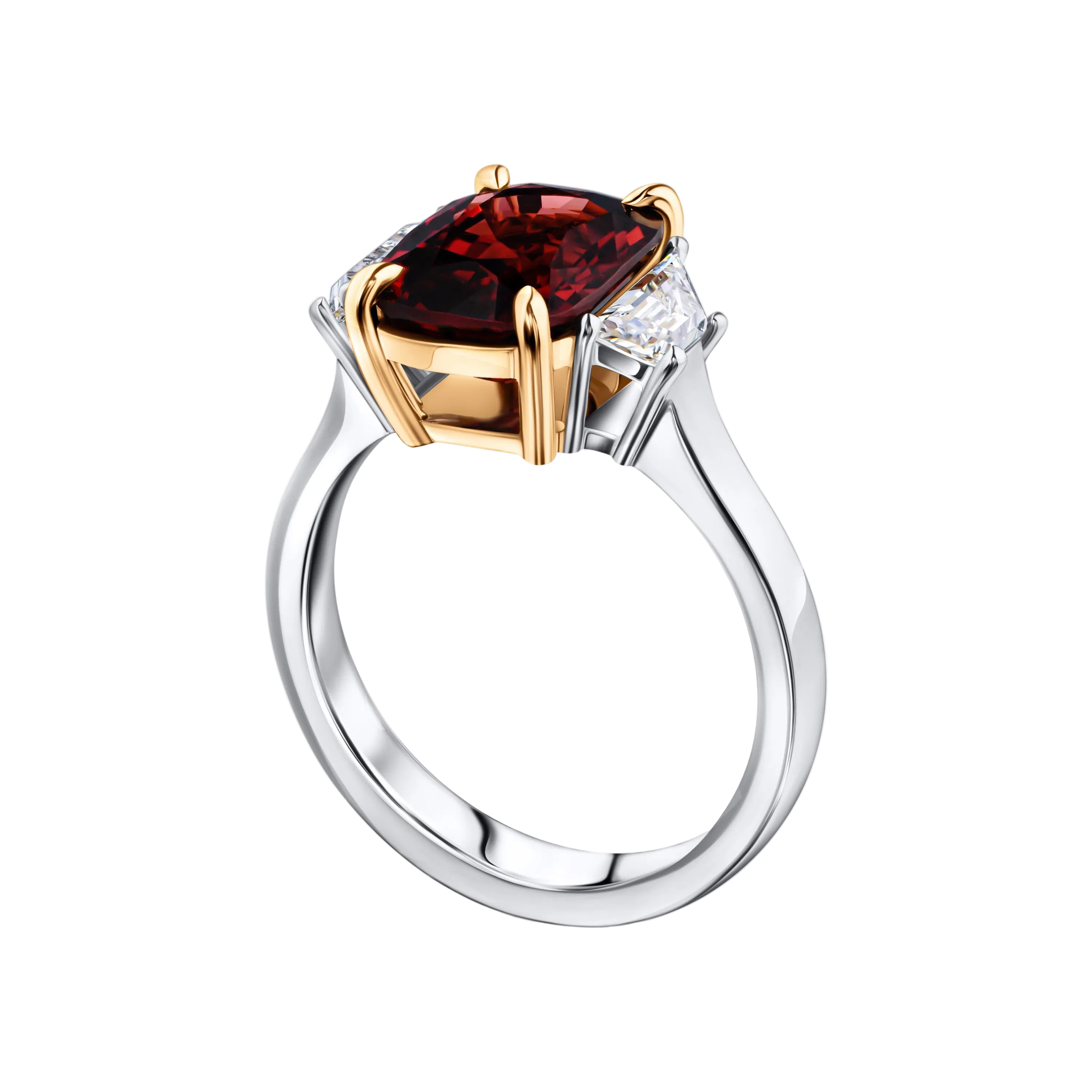18k Solid White Gold Rubellite and Diamond Trilogy Ring 4.30 CTW