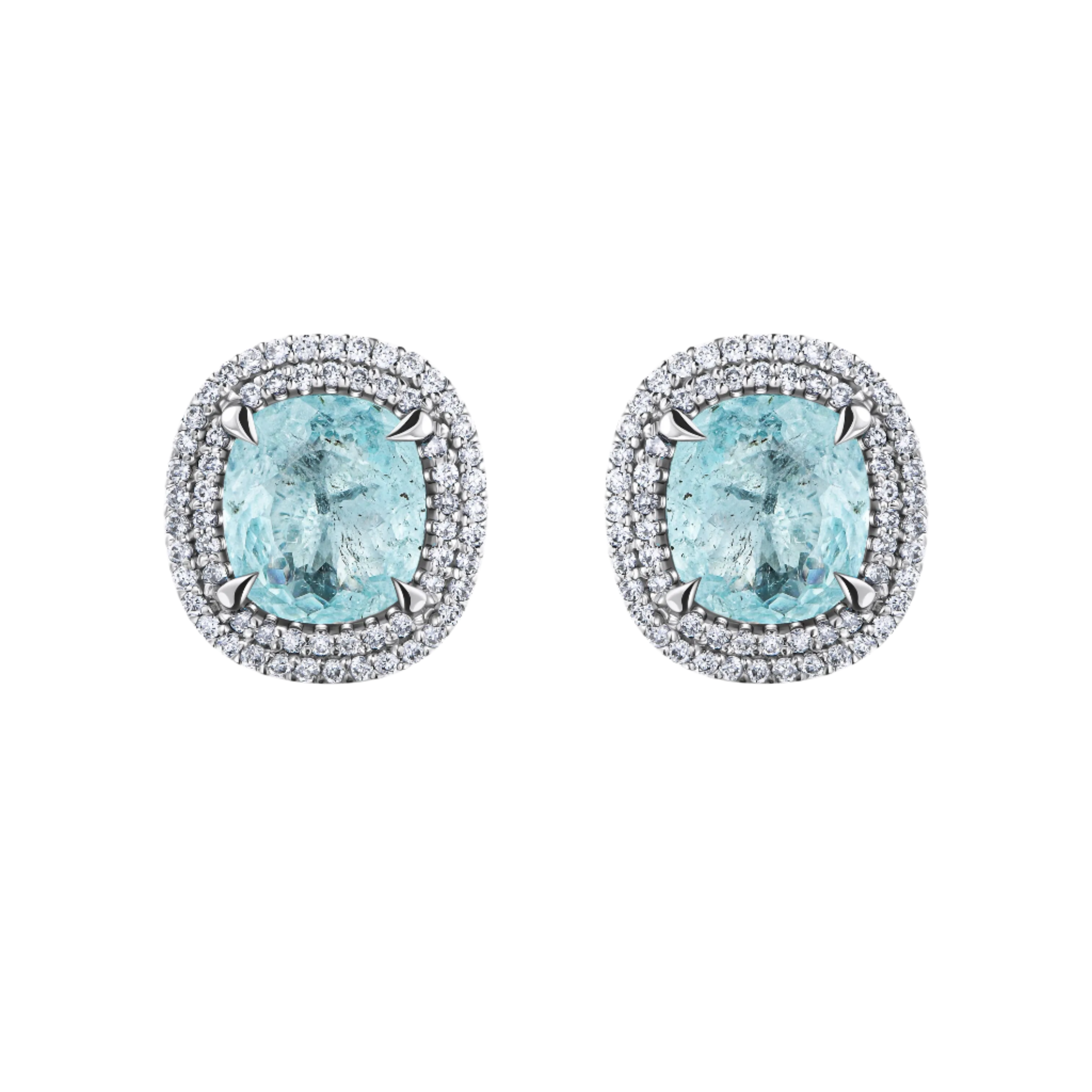 18k Solid White Gold Baby Blue Aquamarine and Diamond Stud Earrings 6.80 CTW