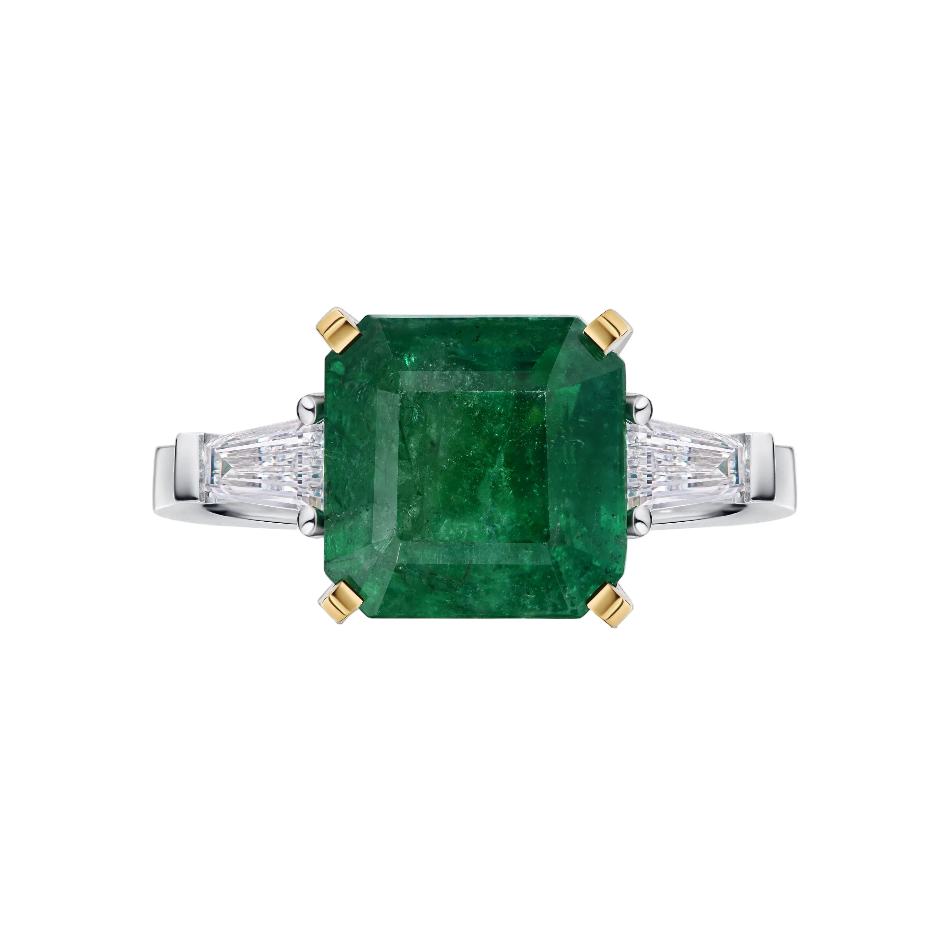 18k Solid Gold Colombian Emerald and Diamond Classic Trilogy Ring 3.86 CTW