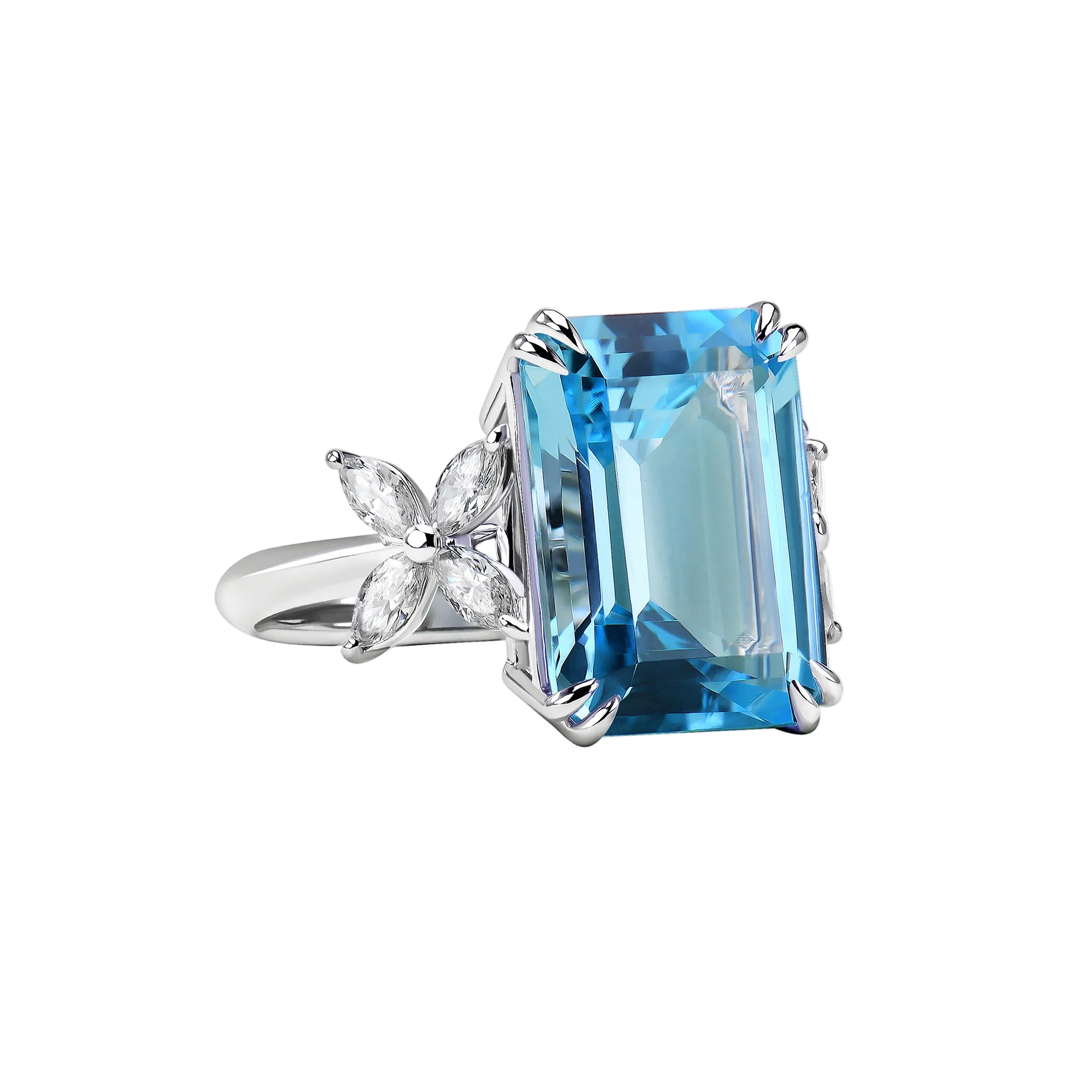 18k Solid White Gold London Blue Topaz and Diamond Cocktail Ring 15.87 CTW