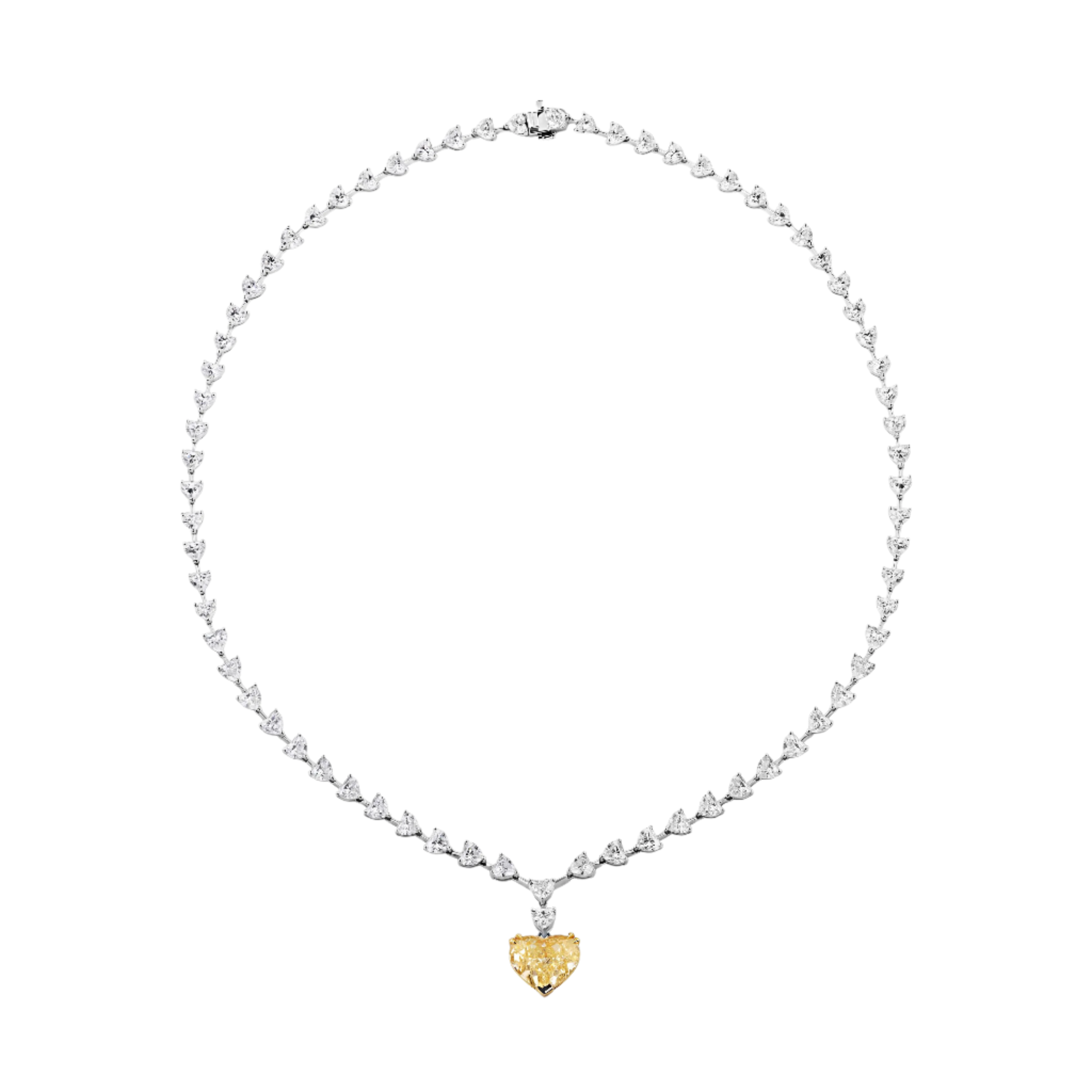 18k Solid White Gold Decadent Riviera Necklace with Fancy Yellow and White Diamonds 27.55 CTW
