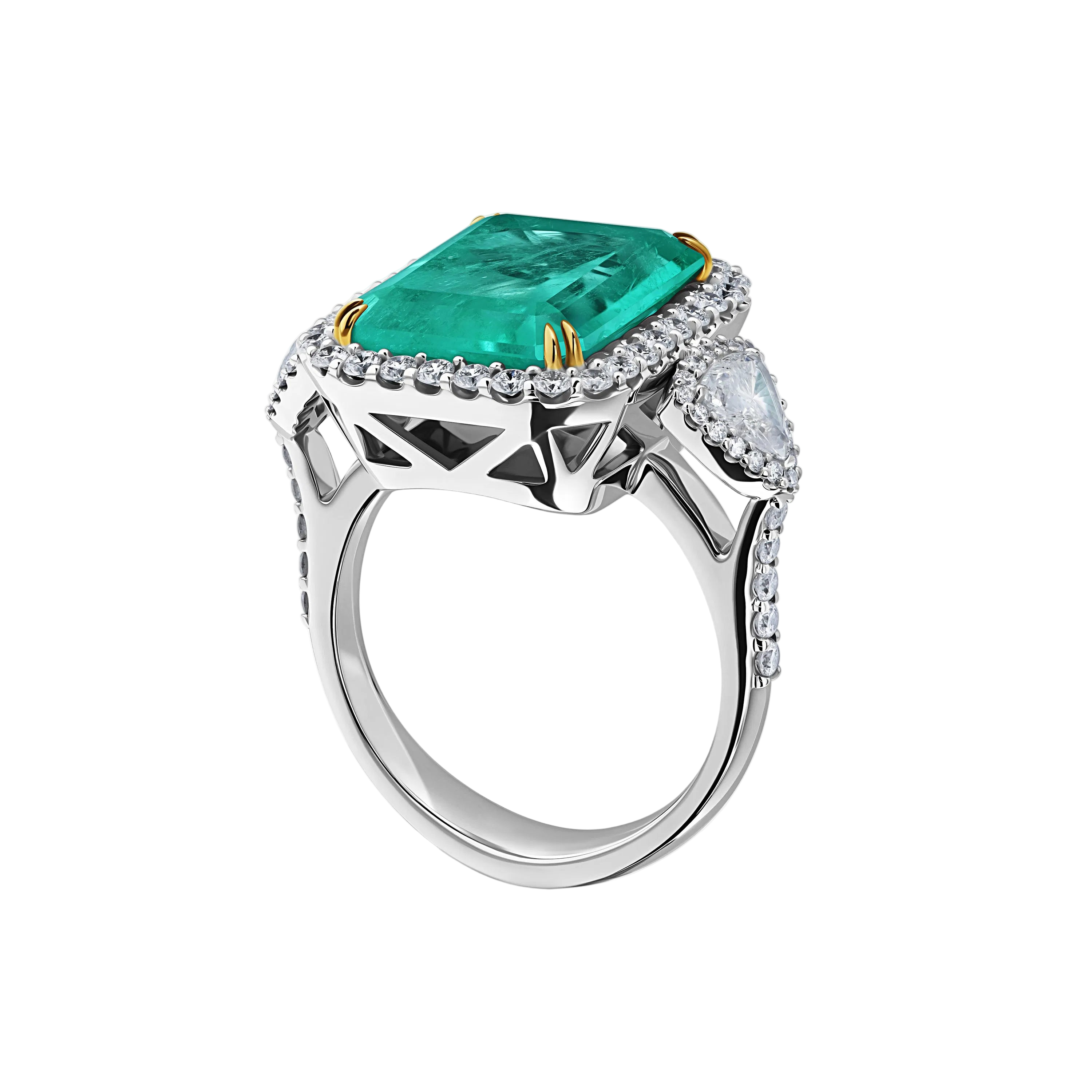 18k Spectacular Zambian Emerald and Diamond Decorated Cocktail Ring 8.75 CTW