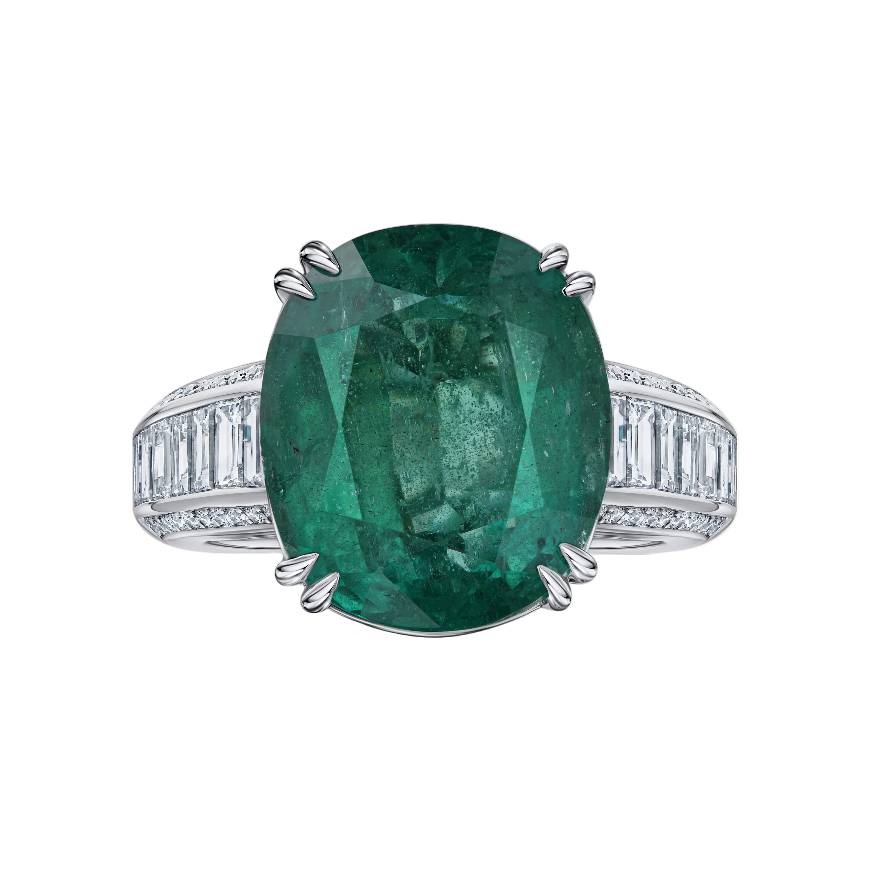 18k Solid White Gold Zambian Emerald and Diamond Cocktail Ring 6.87 CTW