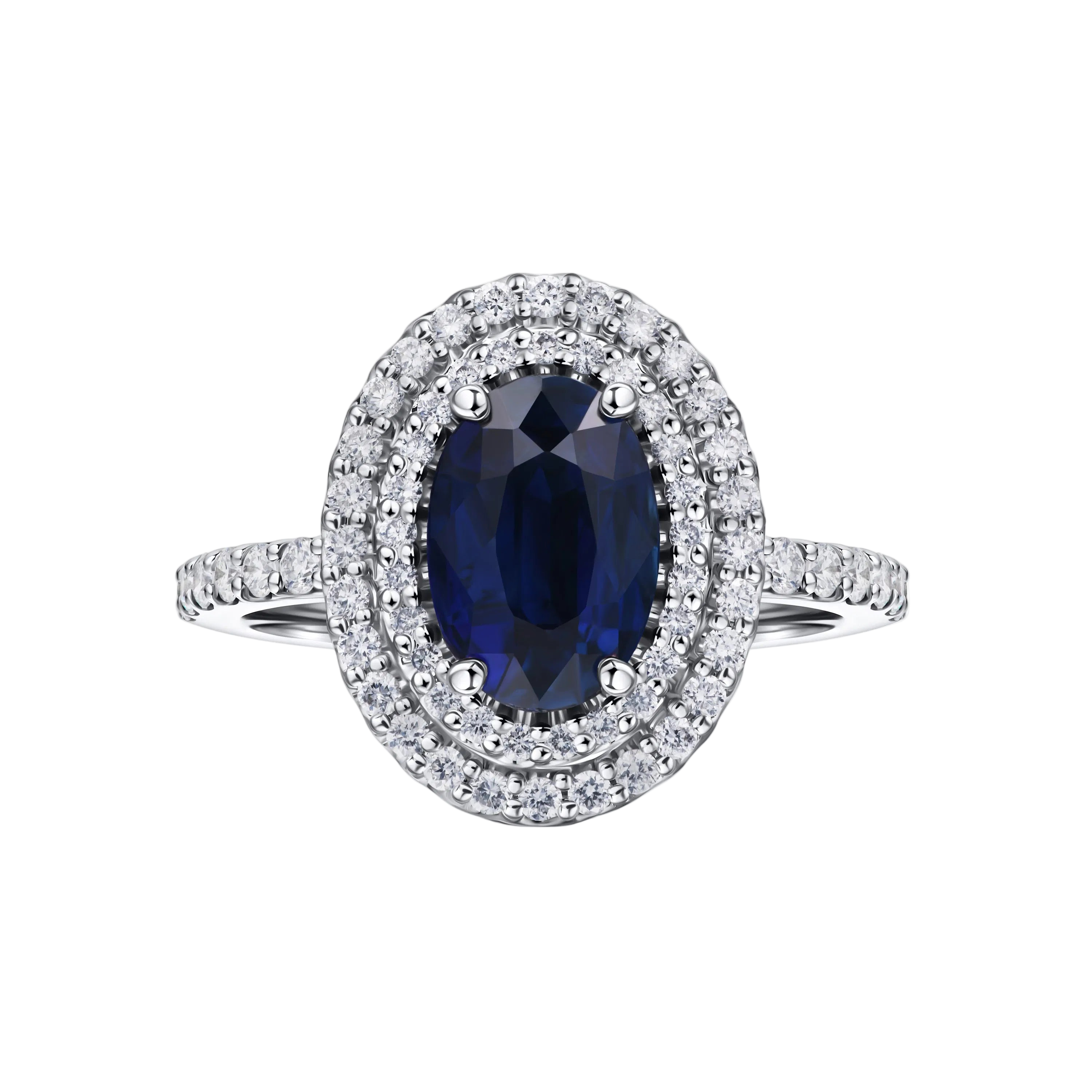 18k Solid White Gold Oval-Cut Royal Blue Sapphire and Diamond Ring 2.95 CTW