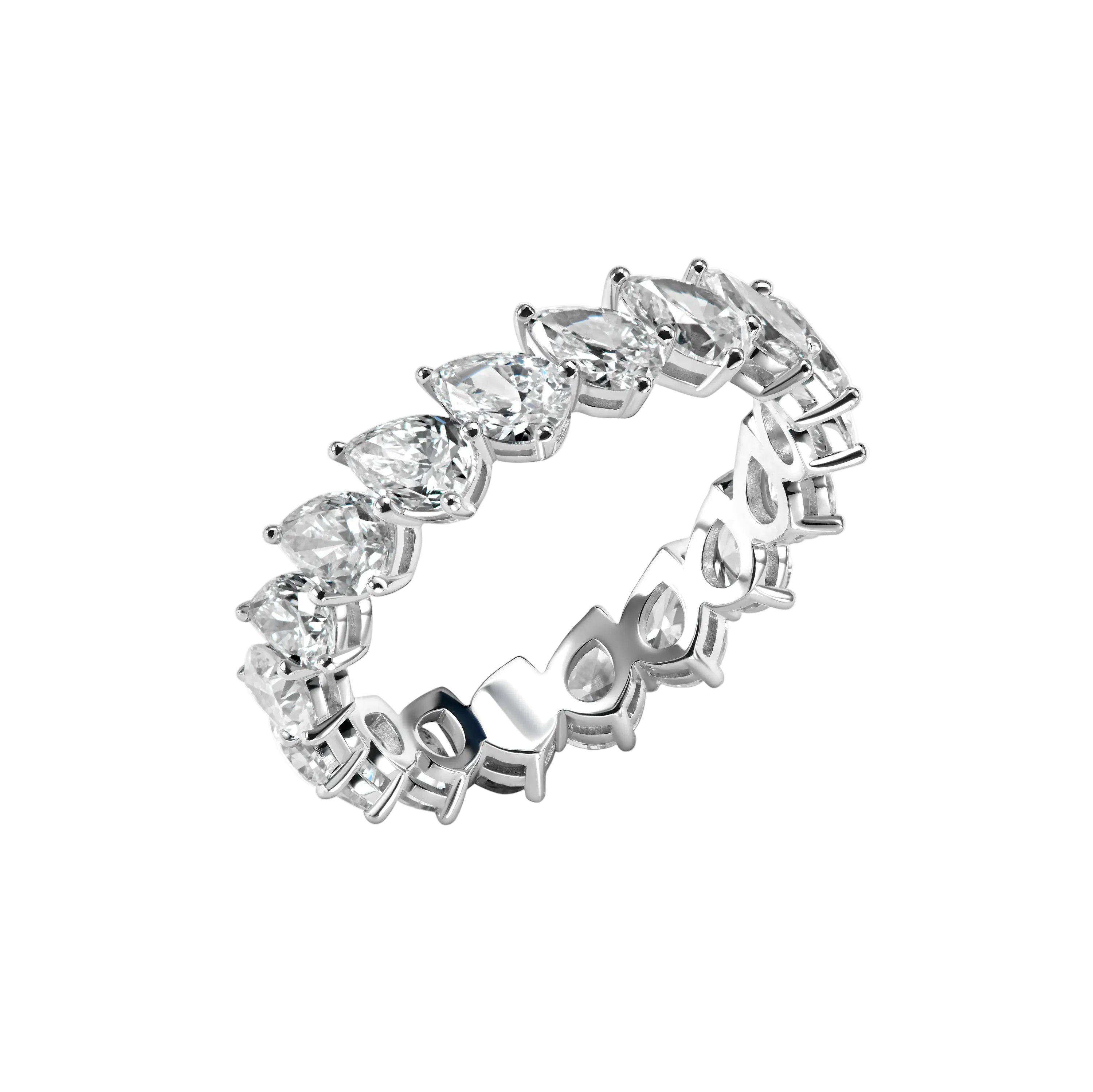 18k Solid White Gold Pear-Shaped Full Eternity Diamond Ring 4.85 CTW