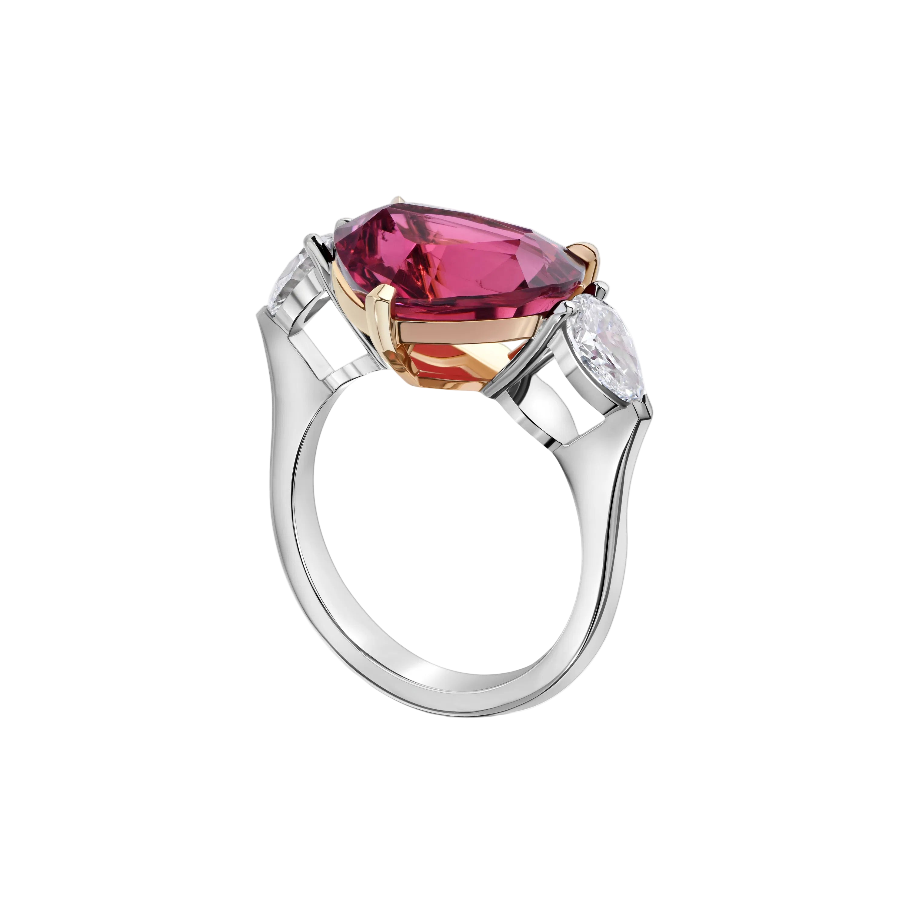 18k Solid White Gold Heart-Shaped Tourmaline and Diamond Ring 5.88 CTW