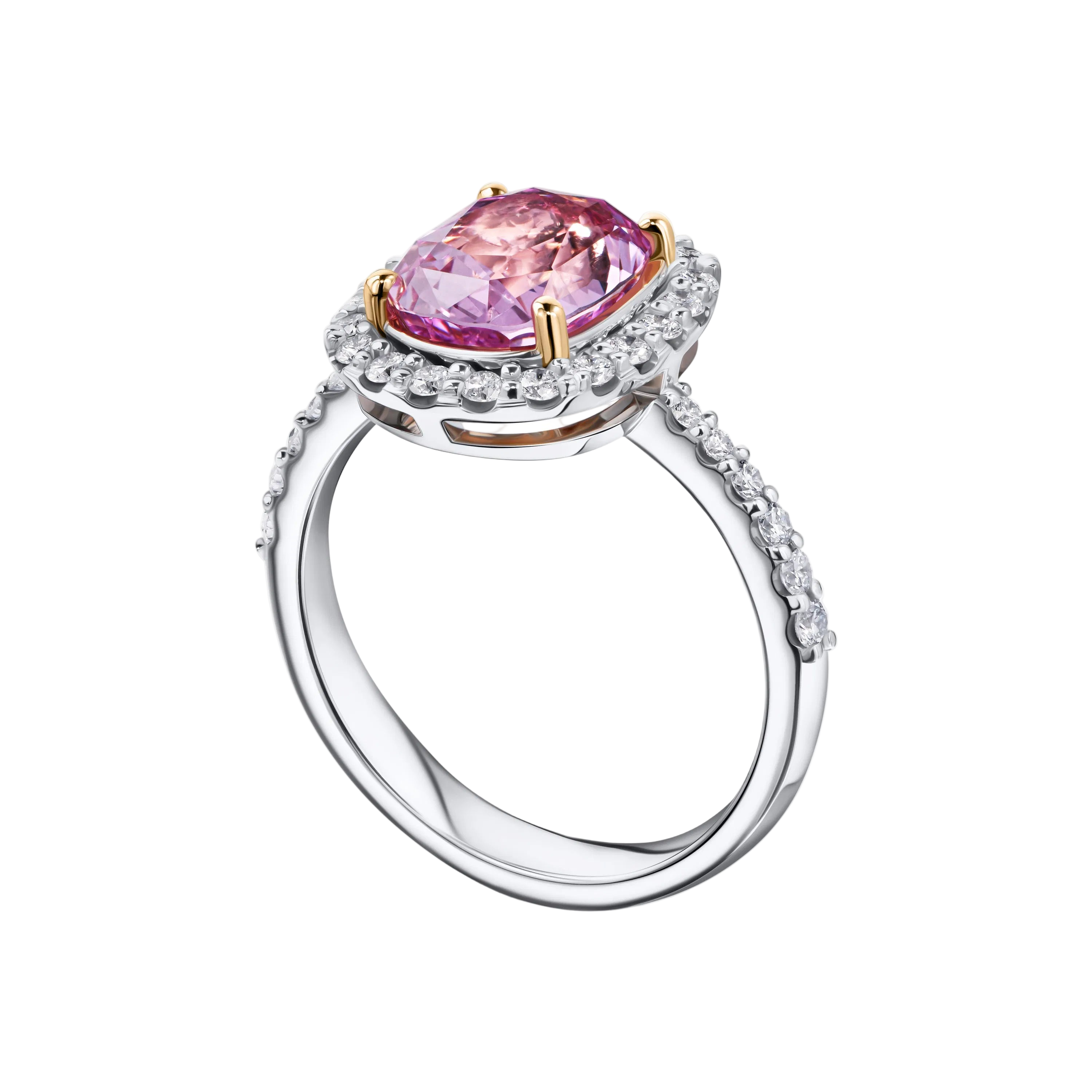 18k Solid Gold Pink Sapphire and Diamond Halo Estate Ring 3.80 CTW