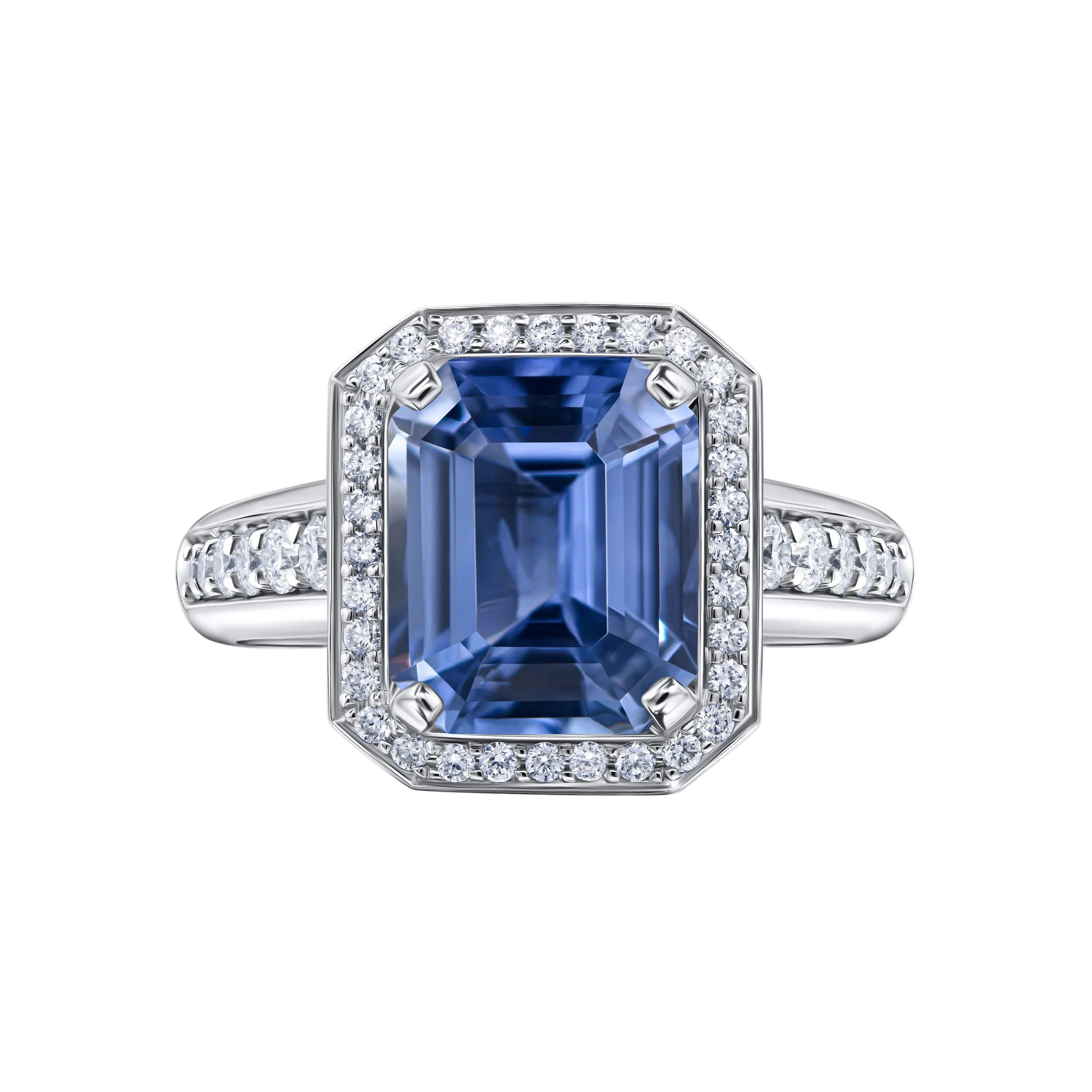 18k Solid White Gold Blue Tanzanite and Diamond Cocktail Ring 4.30 CTW