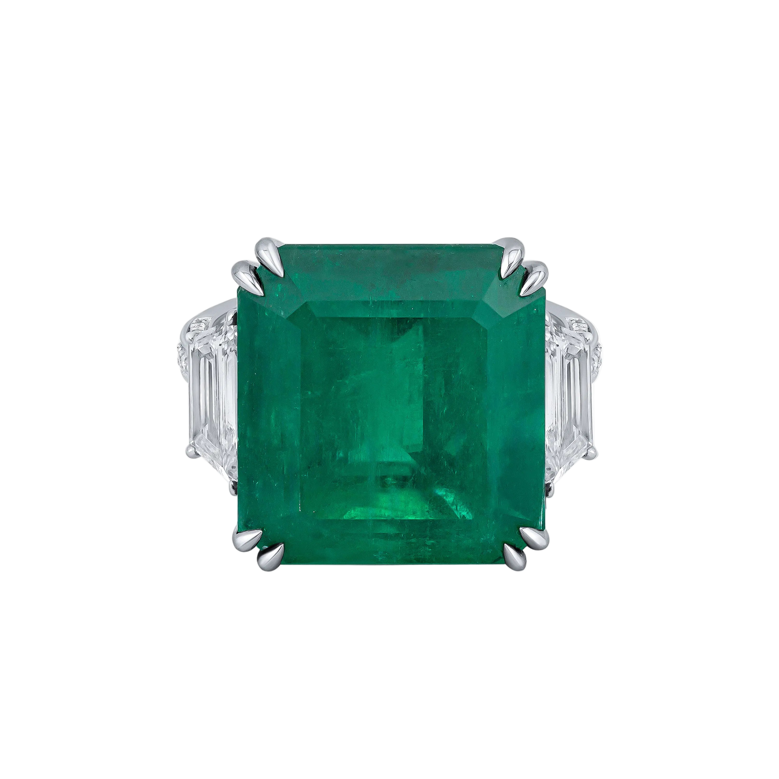 18k Solid White Gold Zambian Emerald and Diamond Trilogy Statement Ring 9.43 CTW