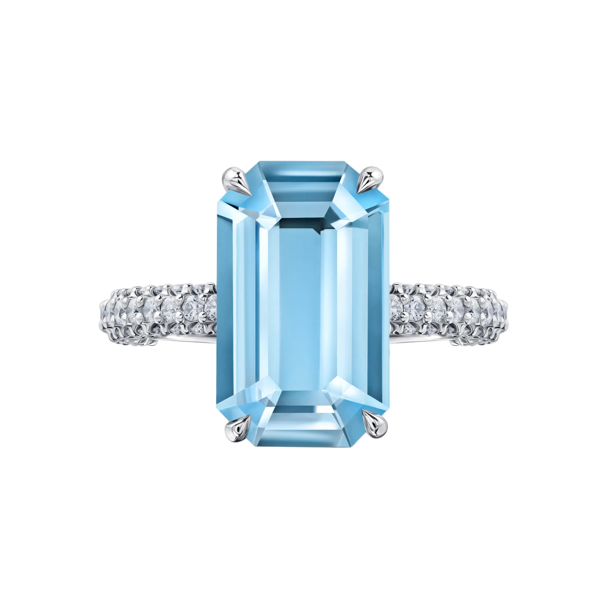 18k Solid White Gold Intense Blue Aquamarine and Diamond Cocktail Ring 4.80 CTW