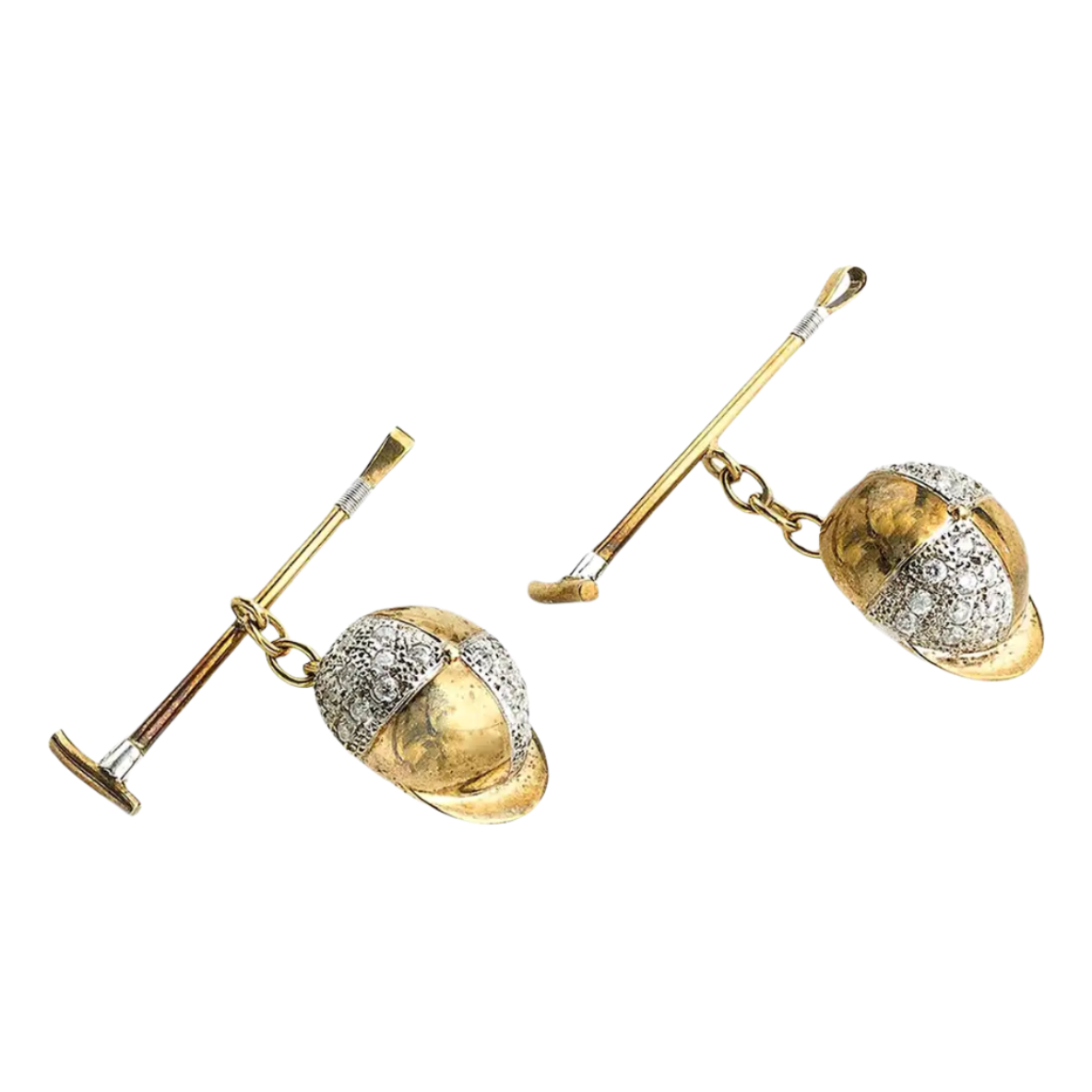 18k Solid Yellow Gold Vintage Diamond Jockey Cufflinks, 1980