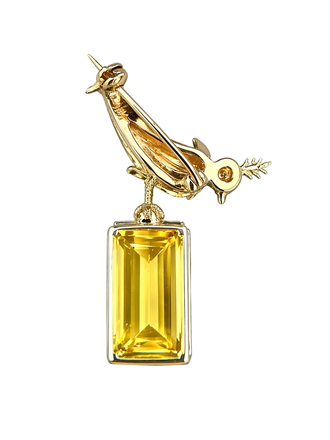 18k Solid Gold Diamond Bird Brooch With 25.57CT Imperial Golden Topaz