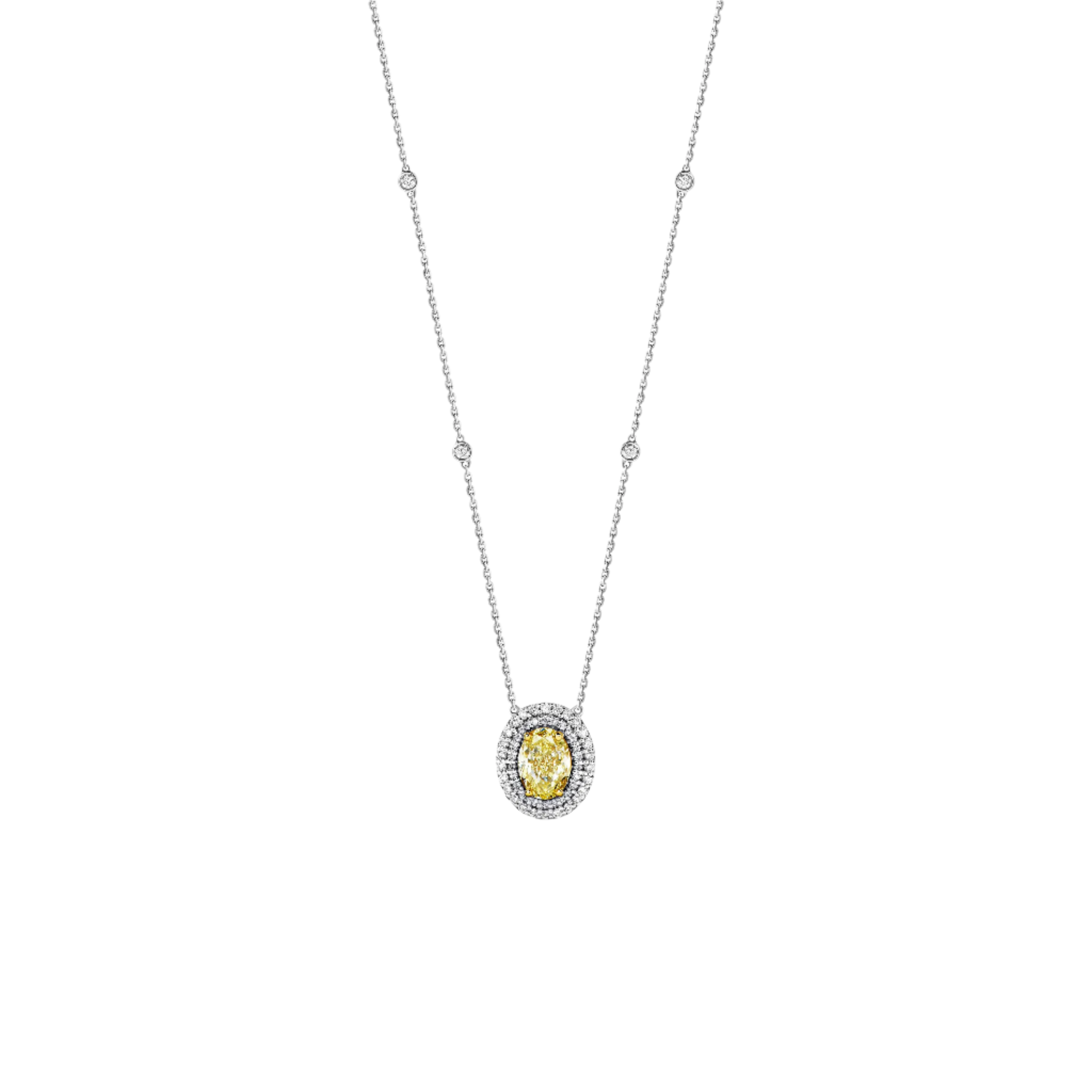 18k Solid White Gold Pendant with Fancy Yellow and White Diamonds 1.45 CTW