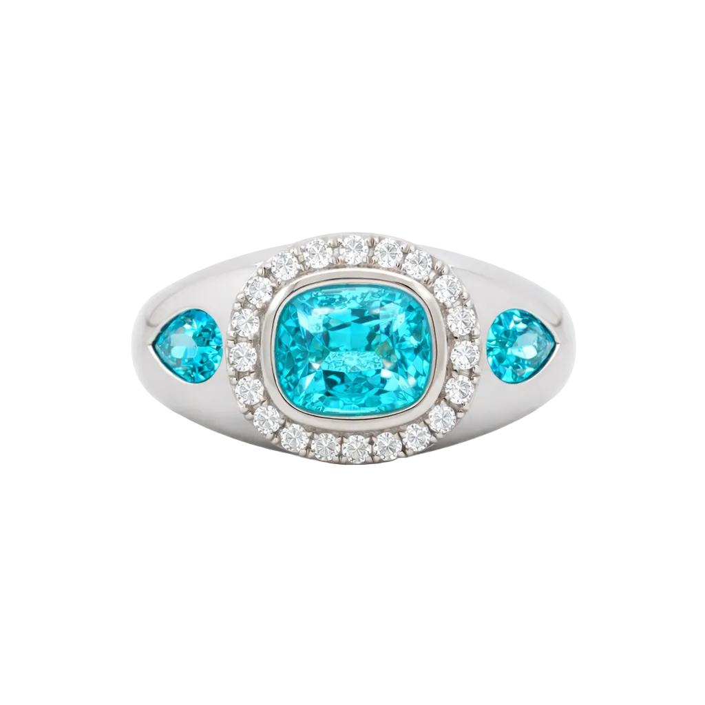 18k Solid White Gold Paraiba Tourmaline & Diamond Cocktail Ring 4.77 CTW
