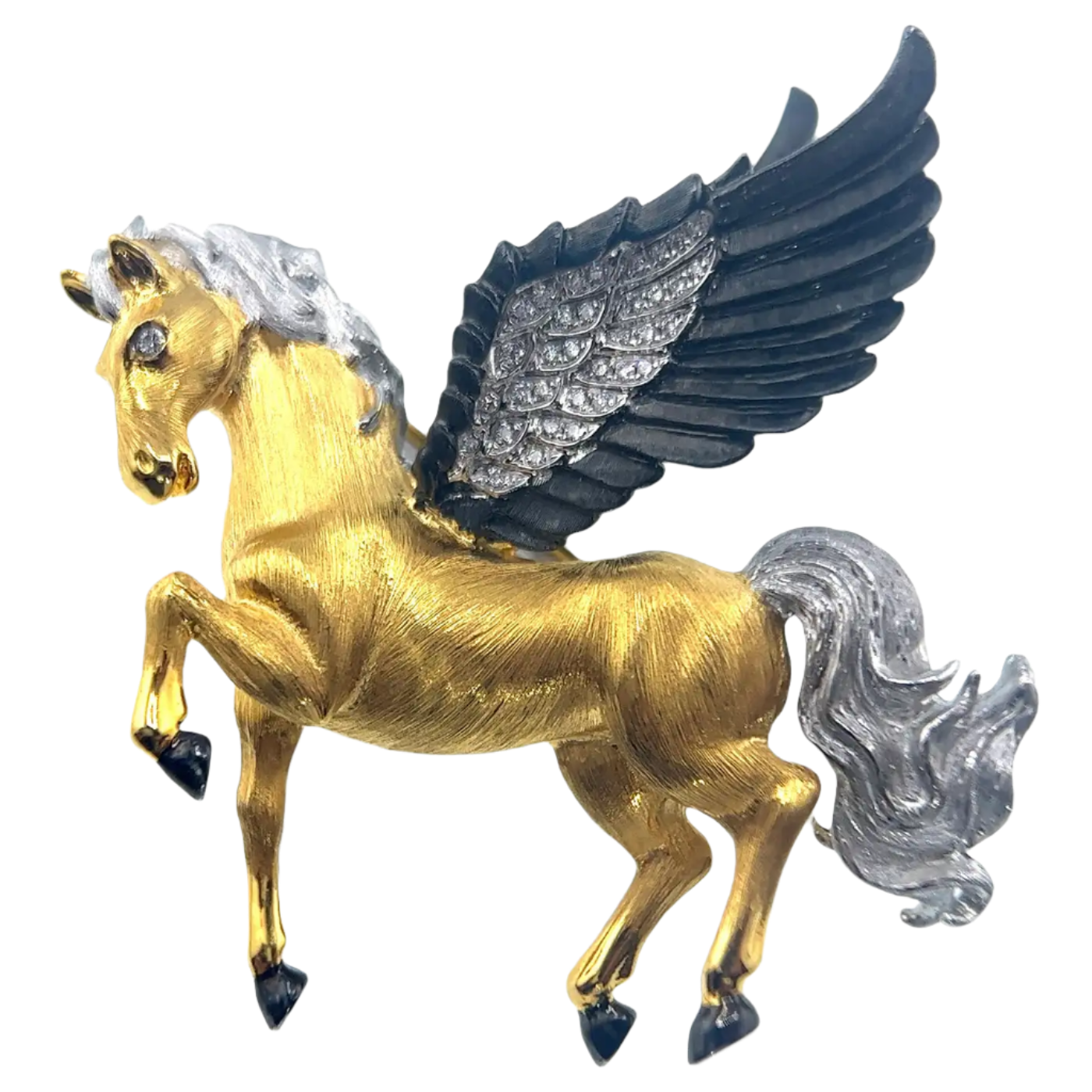 18K Solid Yellow Gold, Rhodium Plated Diamond Horse Brooch and Pendant