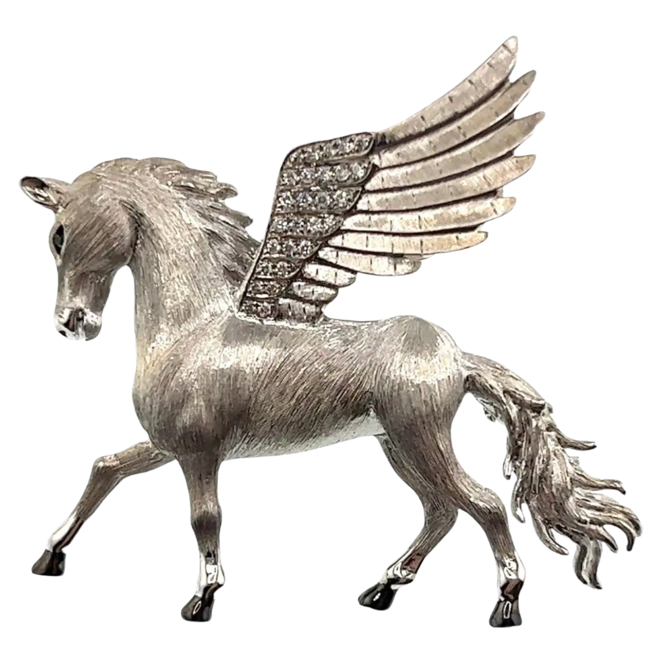 18K Solid White Gold Diamond Horse Brooch and Pendant