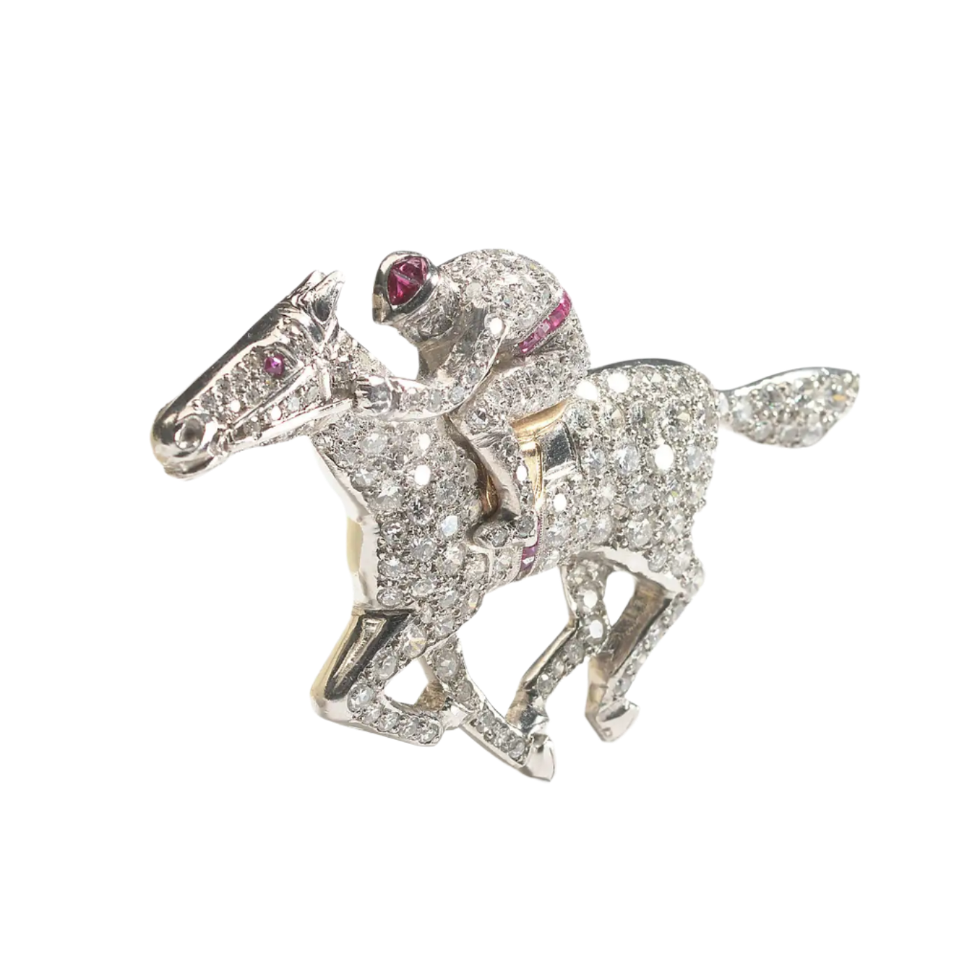 Vintage Diamond, Platinum And Gold Horse And Jockey Brooch, Circa 1960