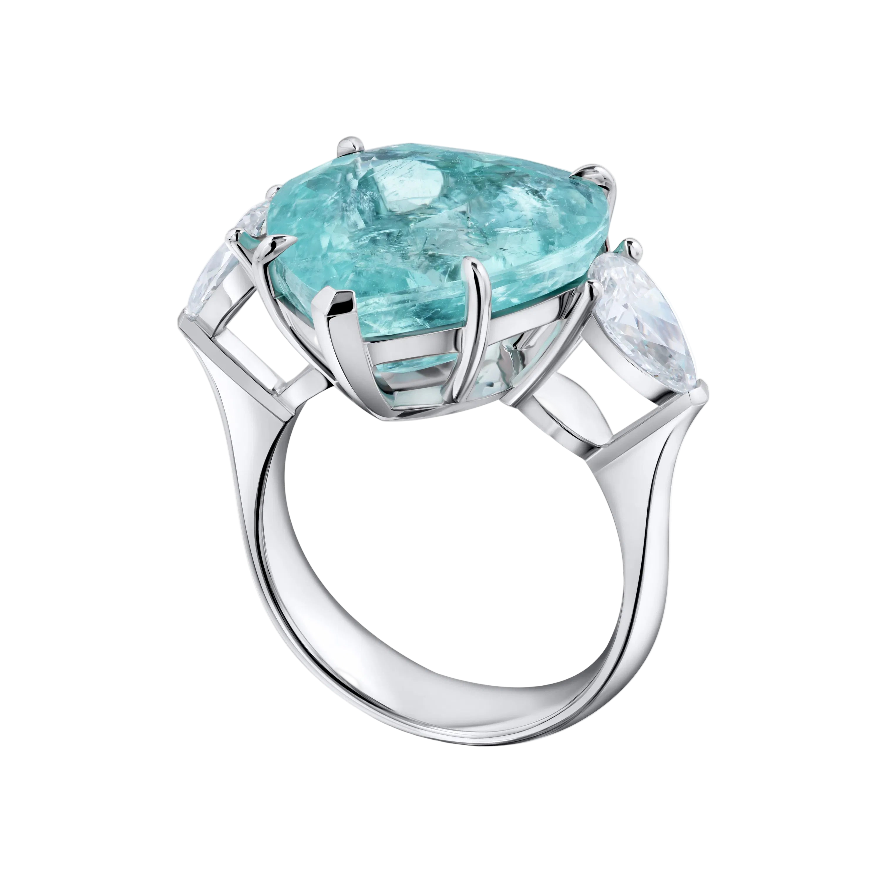 18k Solid White Gold Exquisite Heart-Shaped Blue Tourmaline and Diamond Ring 6.90 CTW