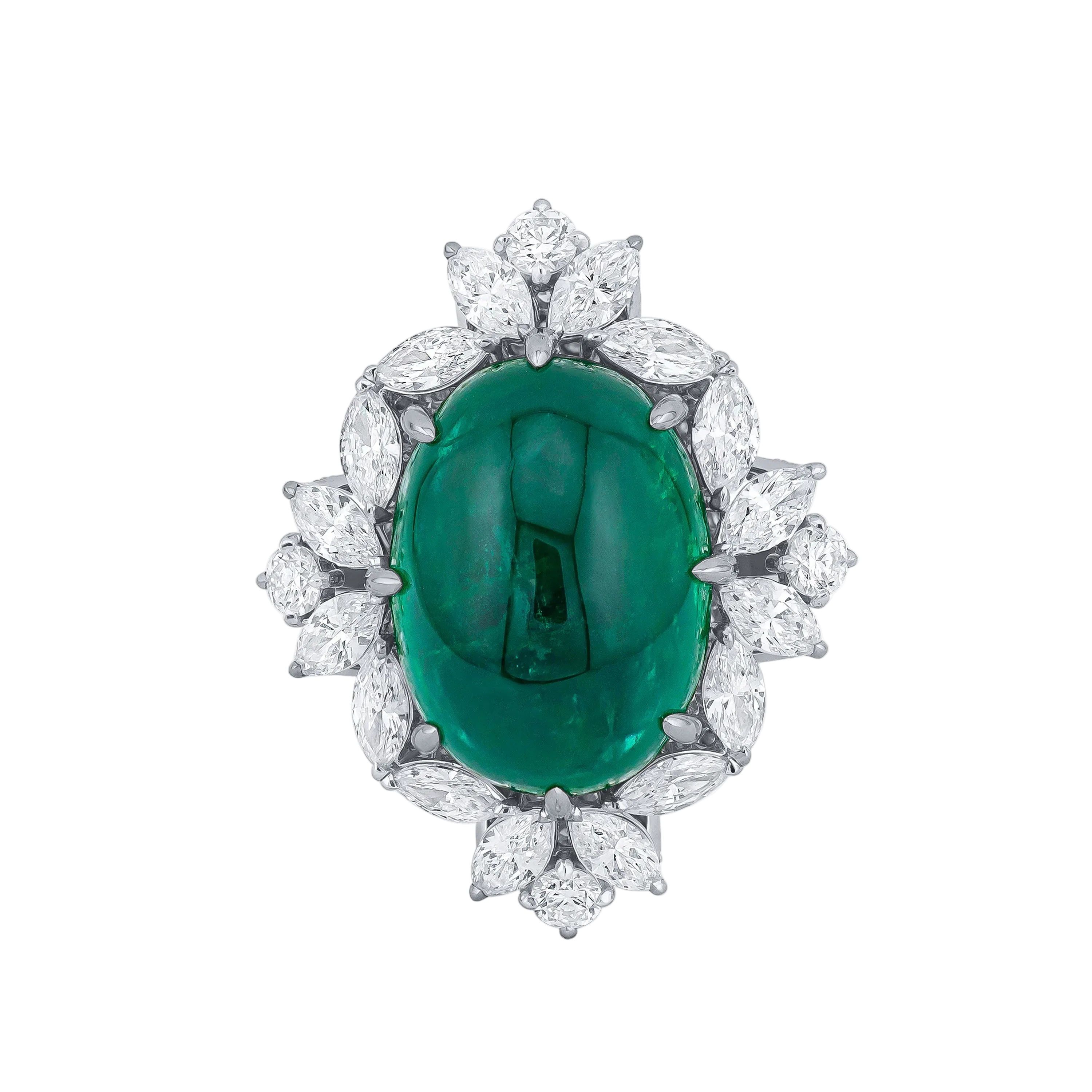 18k Solid White Gold Colombian Emerald and Diamond Cocktail Ring 9.88 CTW