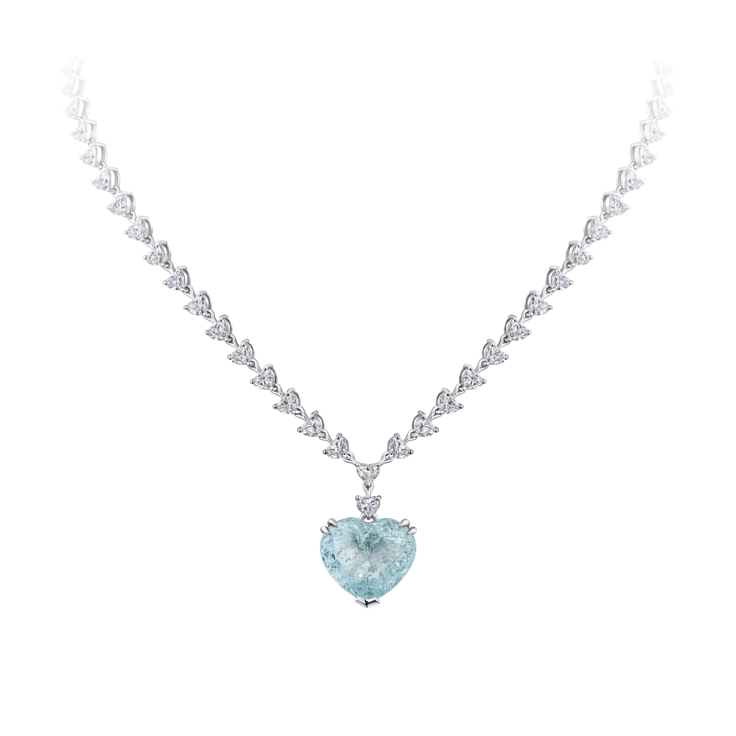 18k Solid White Gold Collectible Blue Tourmaline and Diamond Cocktail Necklace 22.55 CTW