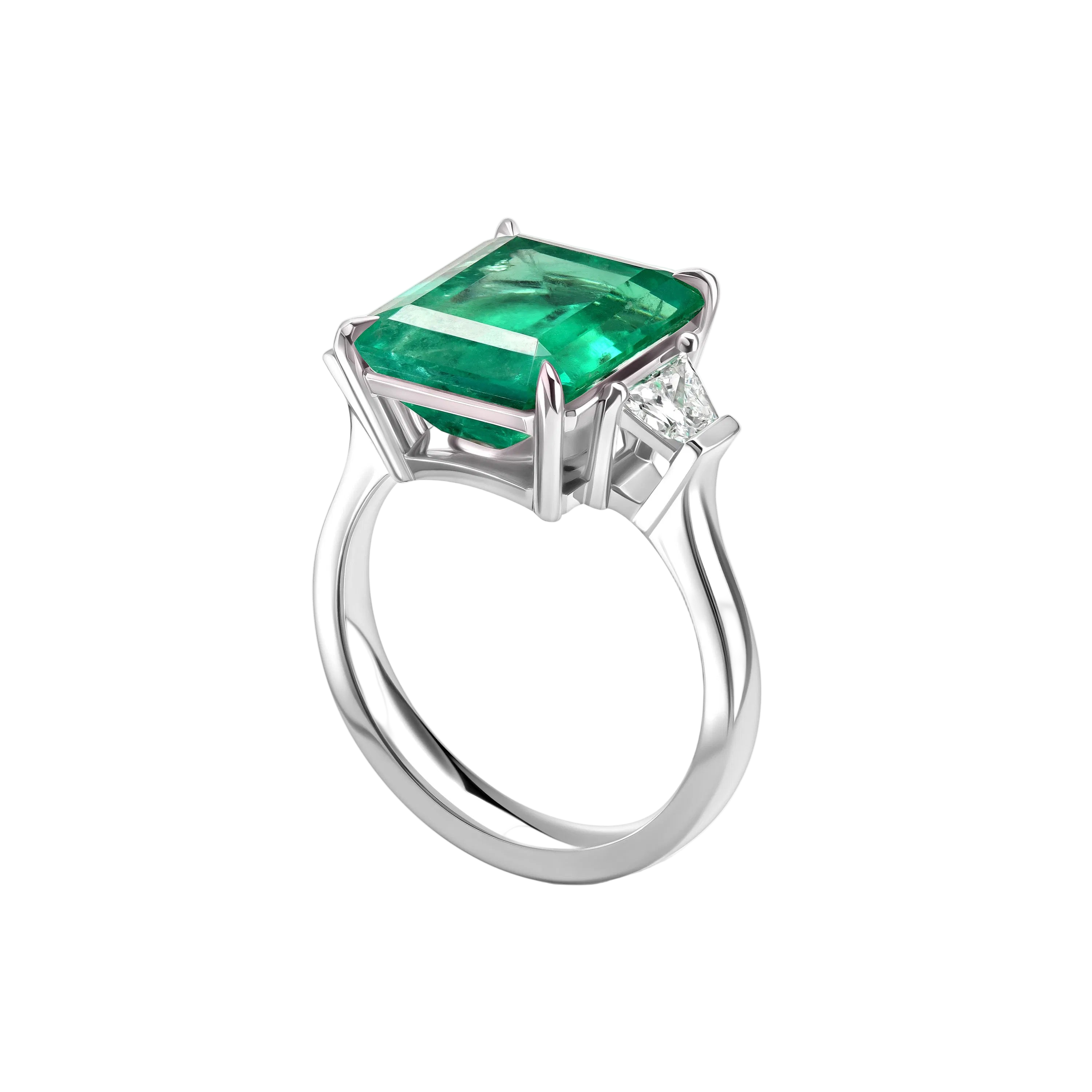 18k Solid White Colombian Emerald and Diamond Trilogy Estate Ring 4.83 CTW