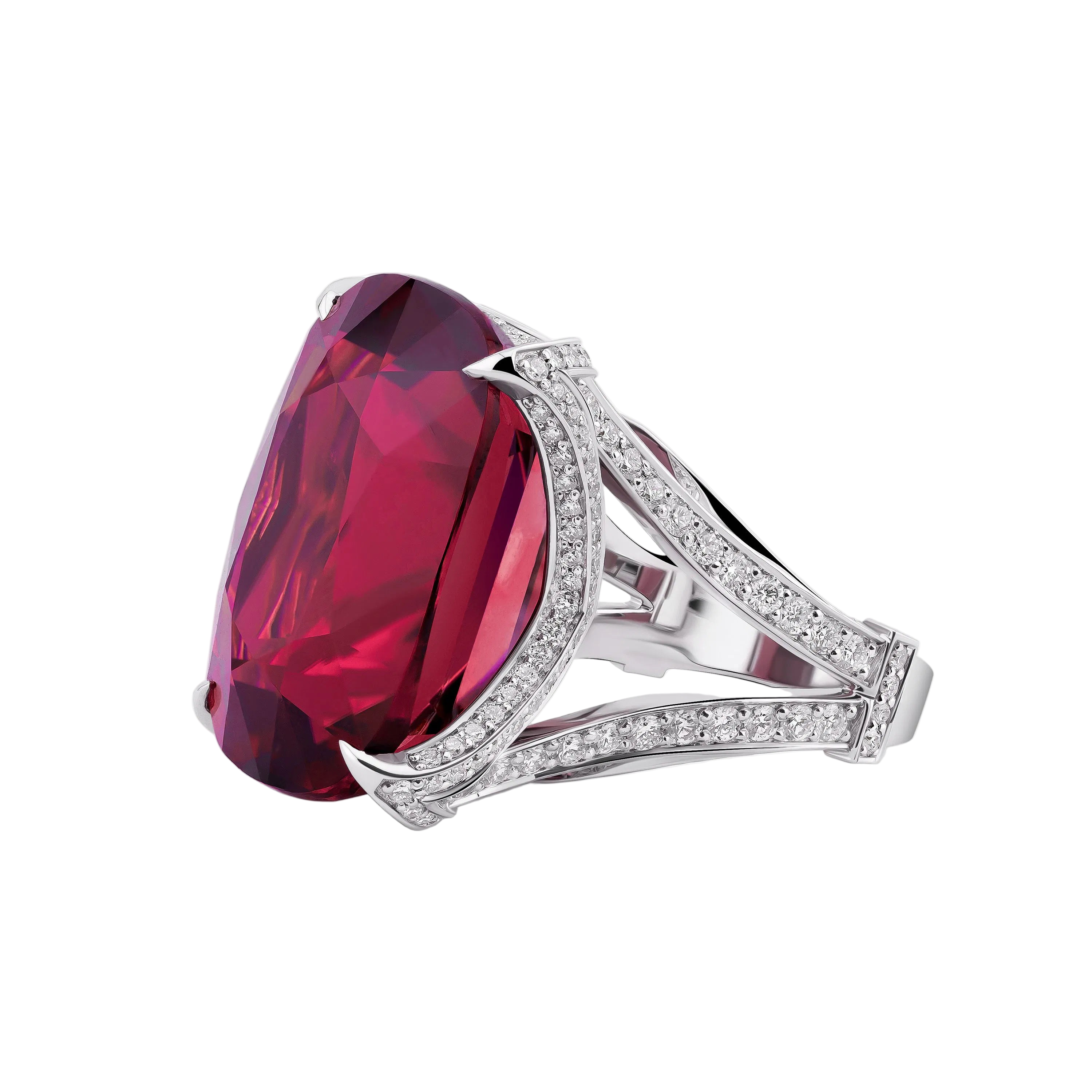 18k Solid White Gold Exquisite Rubellite and Diamond Cocktail Ring 27.55 CTW
