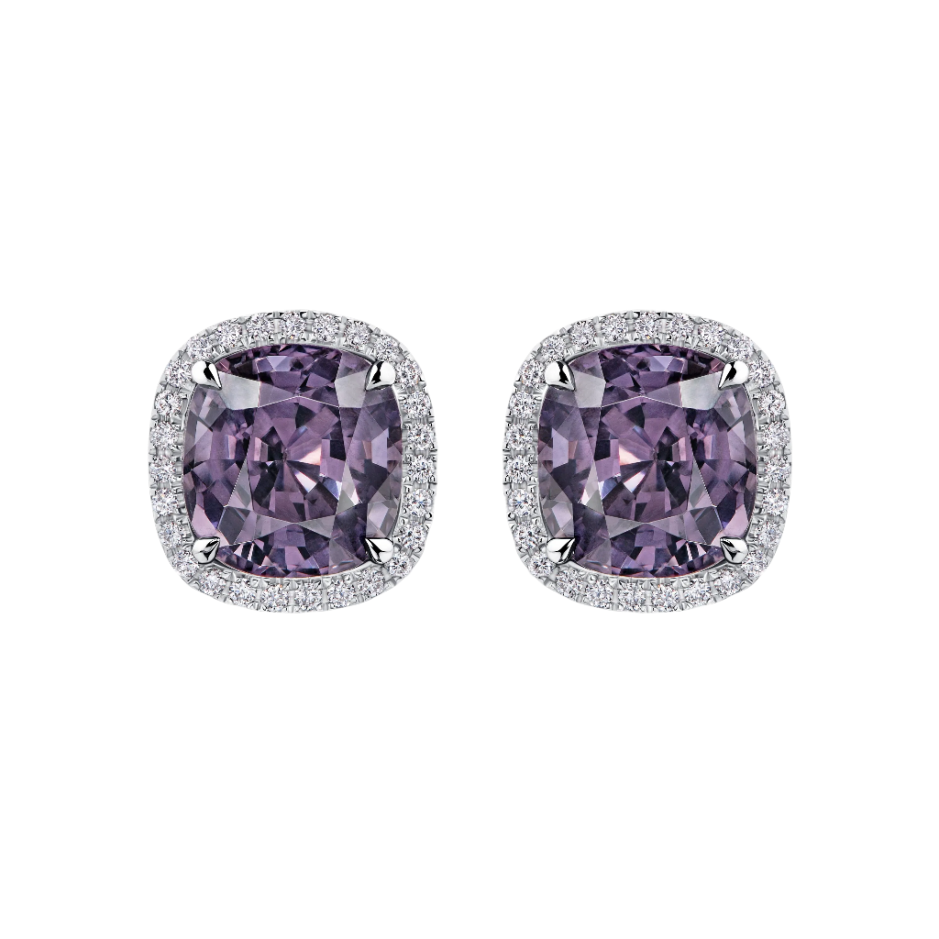 18k Solid White Gold Purple Sapphire and Diamond Classic Stud Earrings 4.80 CTW