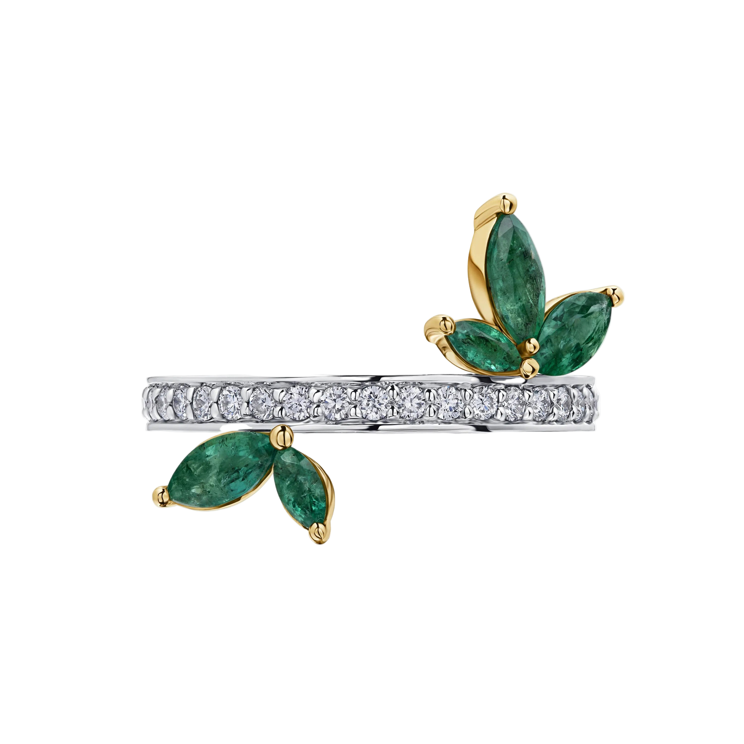 18k Solid Gold Zambian Emerald and Diamond Cocktail Band 1.80 CTW