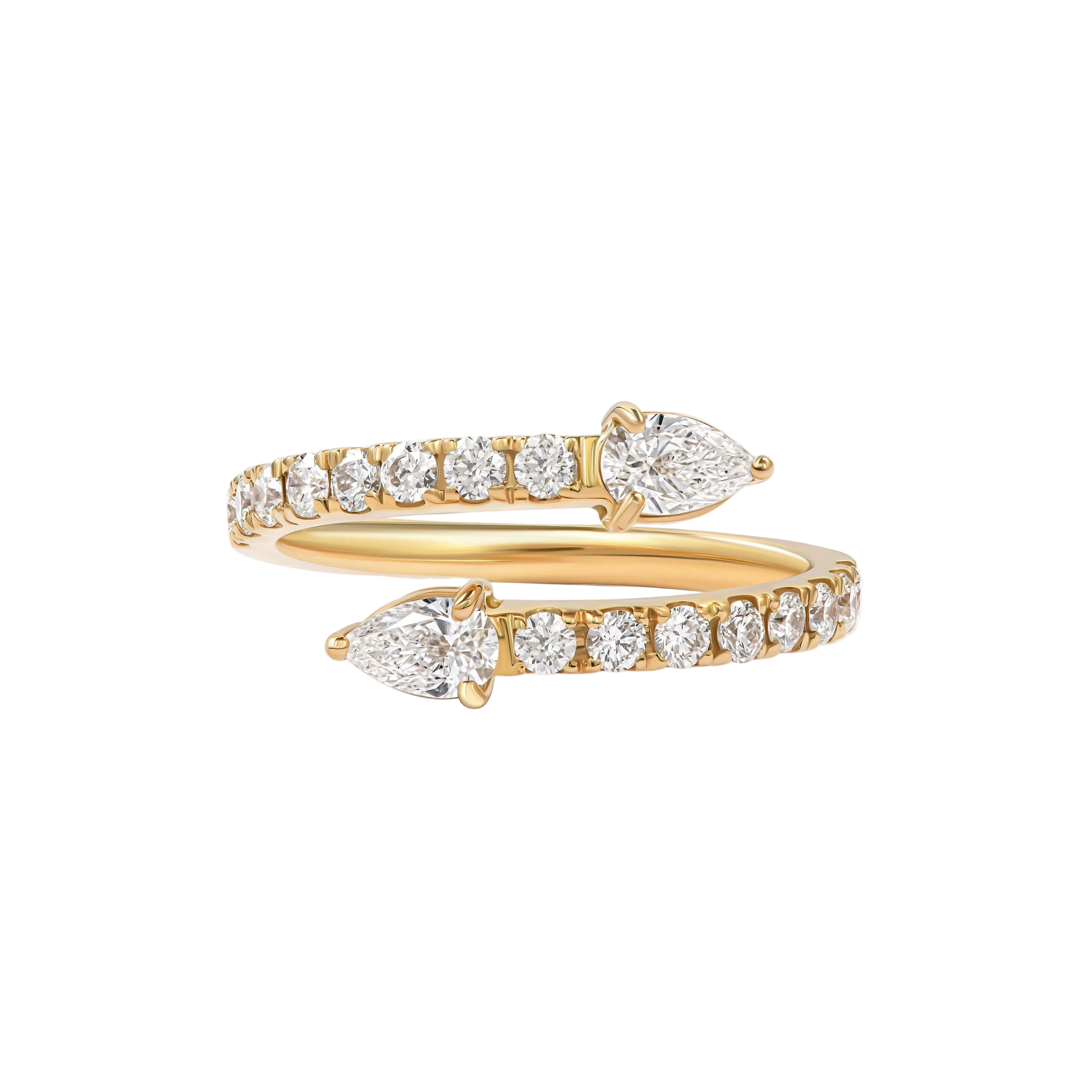 18k Solid Yellow Gold Pear-Shaped Bypass Open Diamond Ring 1.22 CTW