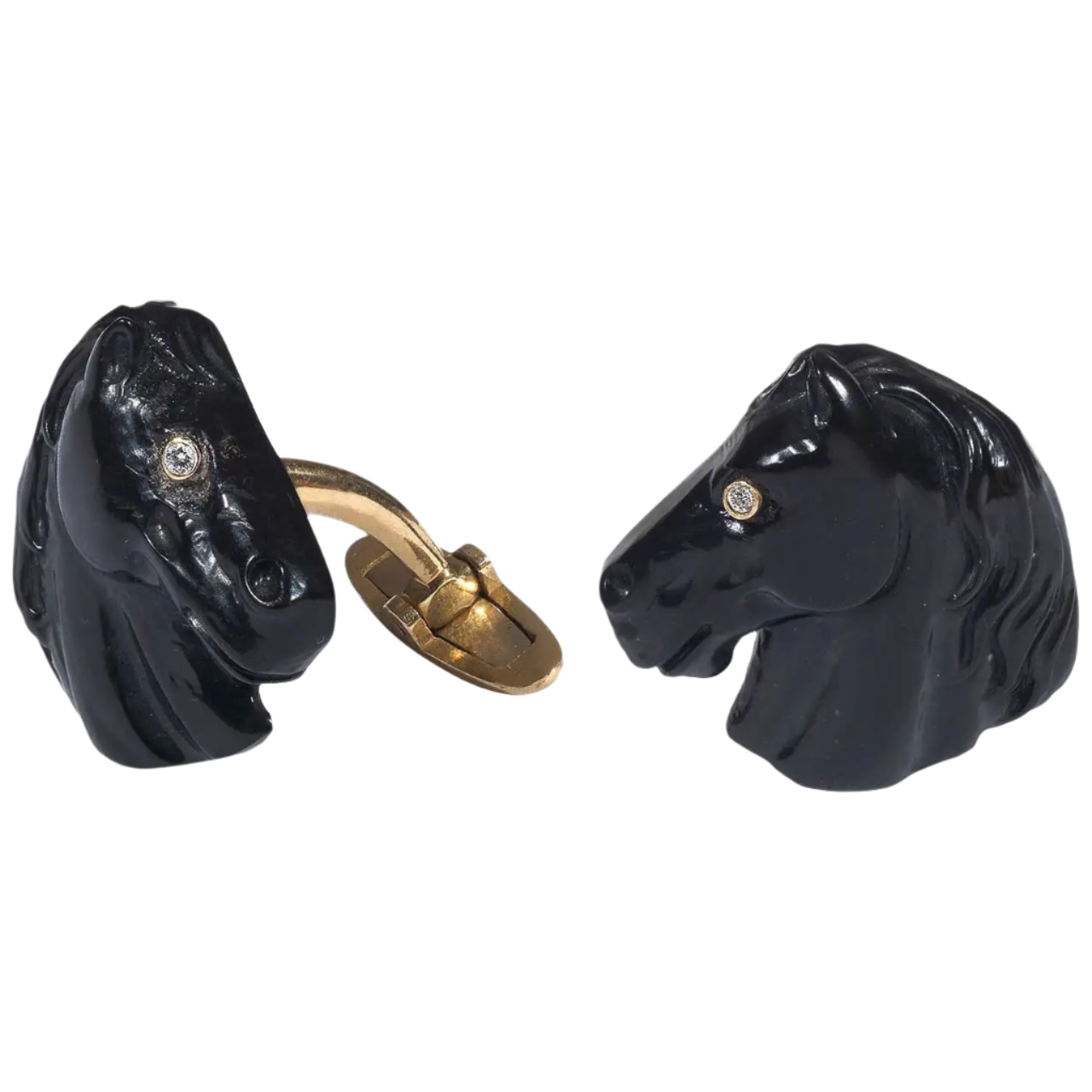 Onyx Diamond 18k Solid Yellow Gold Gold Horse Head Cufflinks