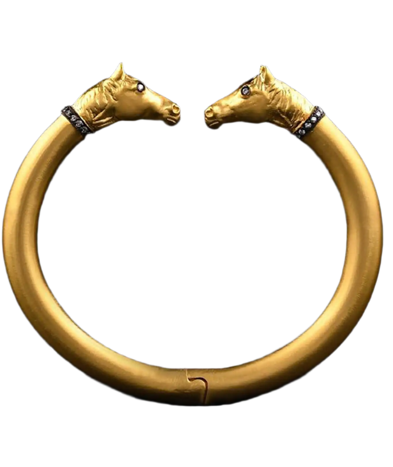 18K Solid Yellow Gold  Diamond Horse Cuff Bangle Bracelet With Hinge 55g
