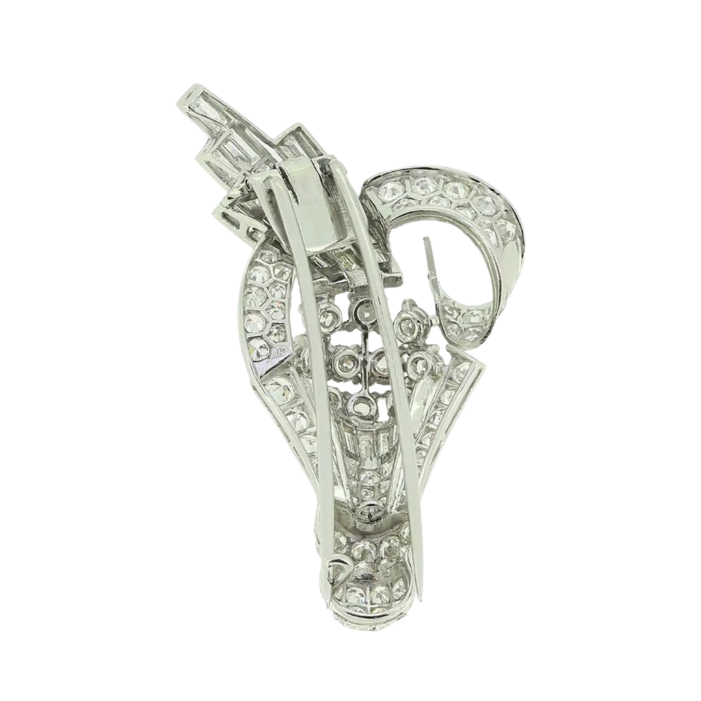 18k Solid White Gold Vintage Diamond Spray Brooch 8,66 CTW