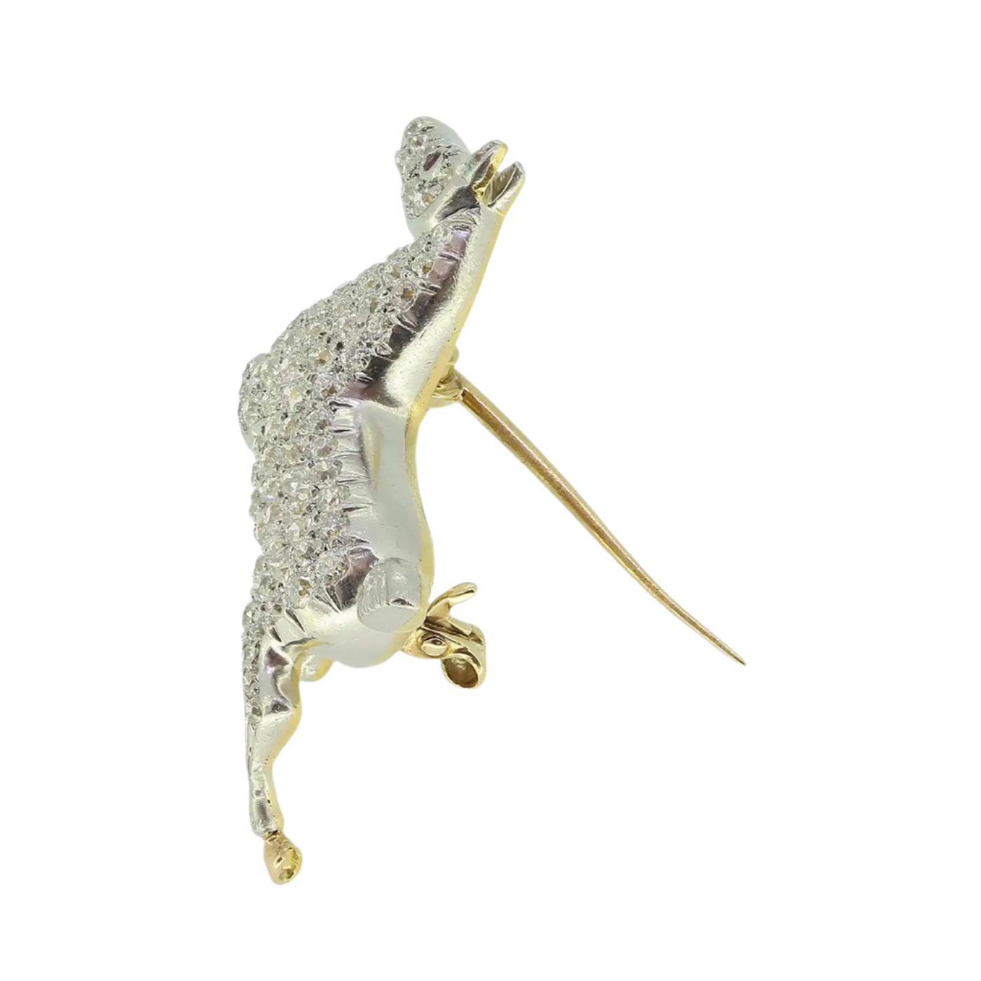 18K Solid White Gold Antique Diamond Horse Brooch 2.90 CTW