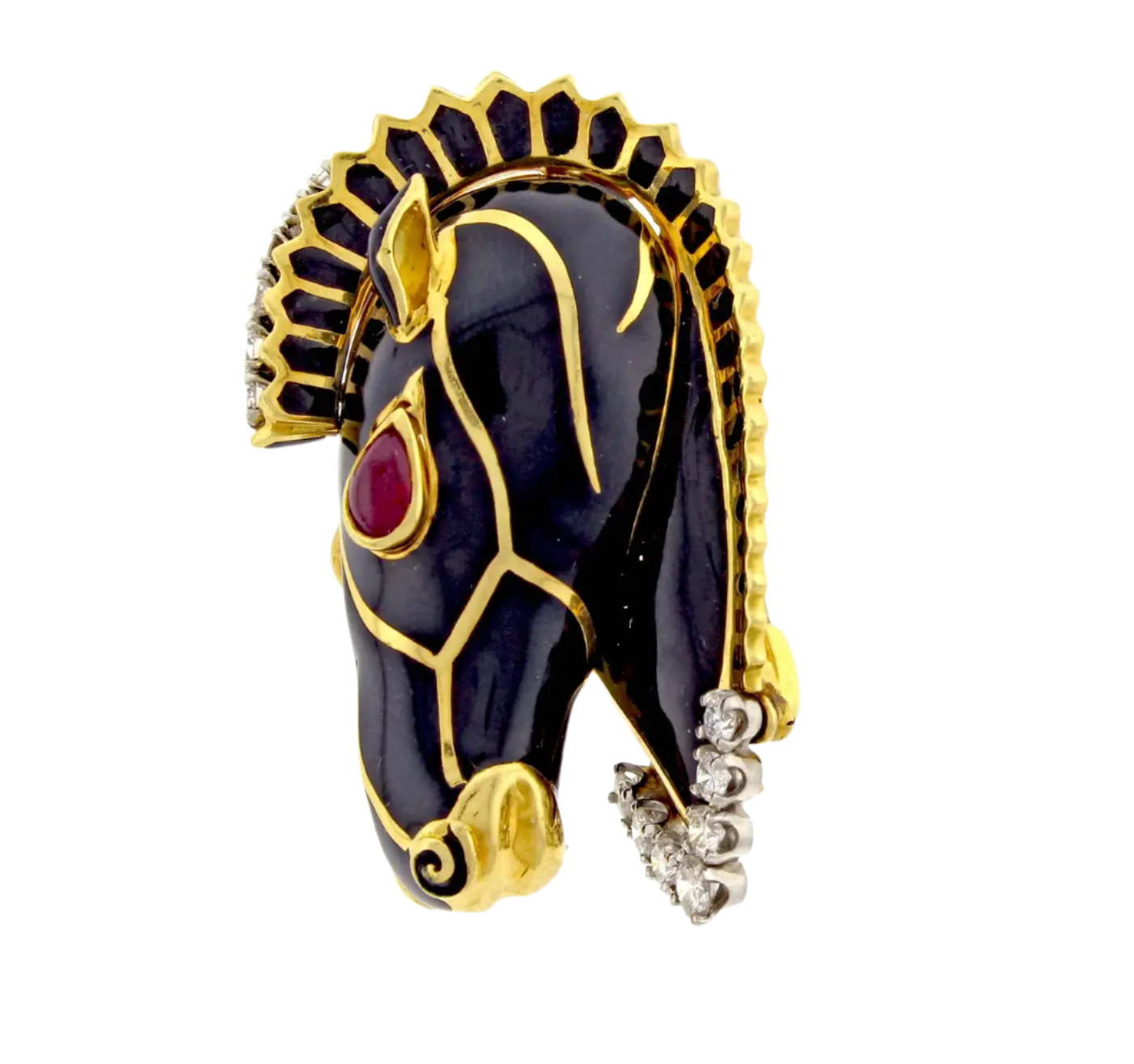 18k Yellow Gold Horse Brooch with Enamel and Diamonds, Kingdom Collection by David Webb