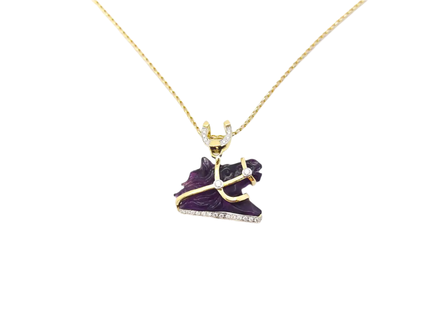 Amethyst Horse Carving with Diamond Pendant set in 18k Solid Gold Setting