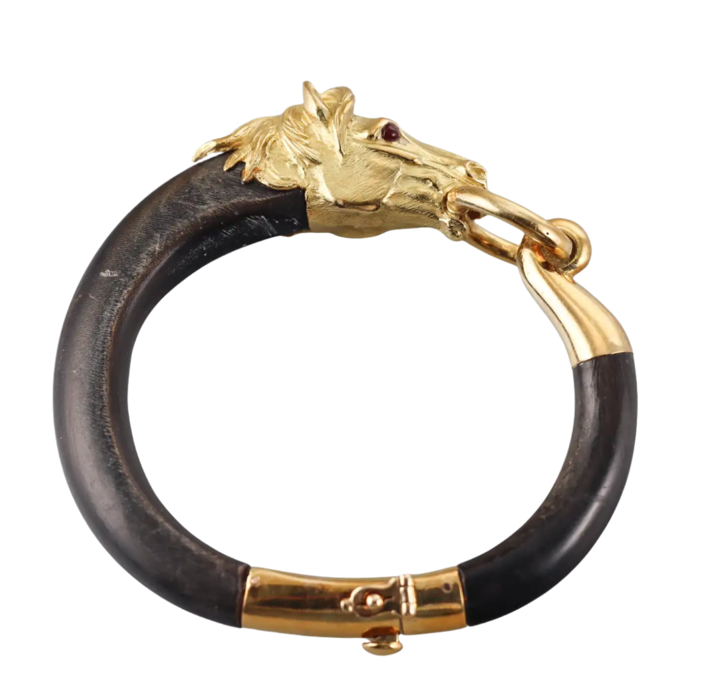 18k Yellow Gold and Wood Horse Bangle 92g