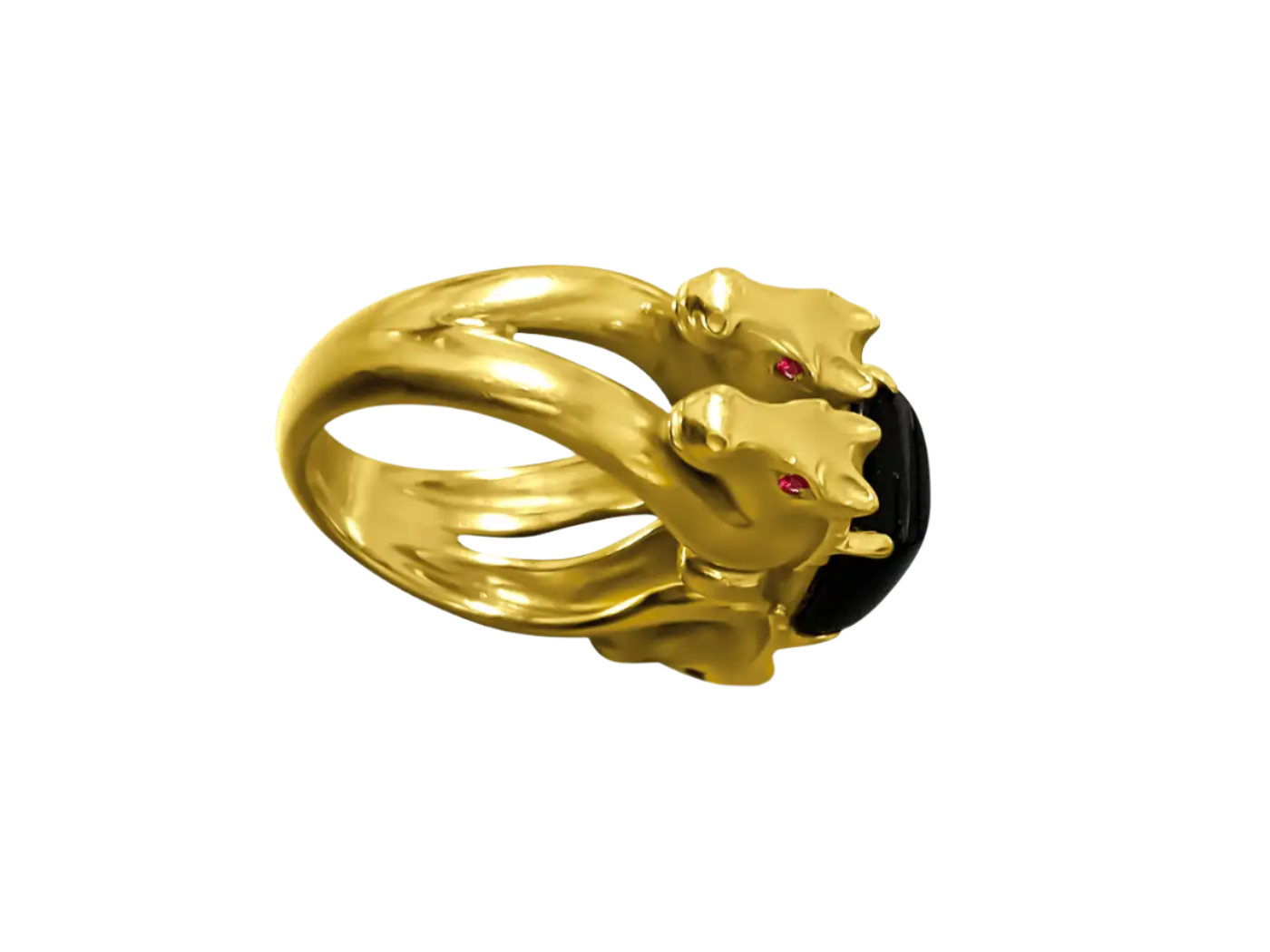 18k Solid Yellow Gold Black Onyx and Ruby Horse Ring