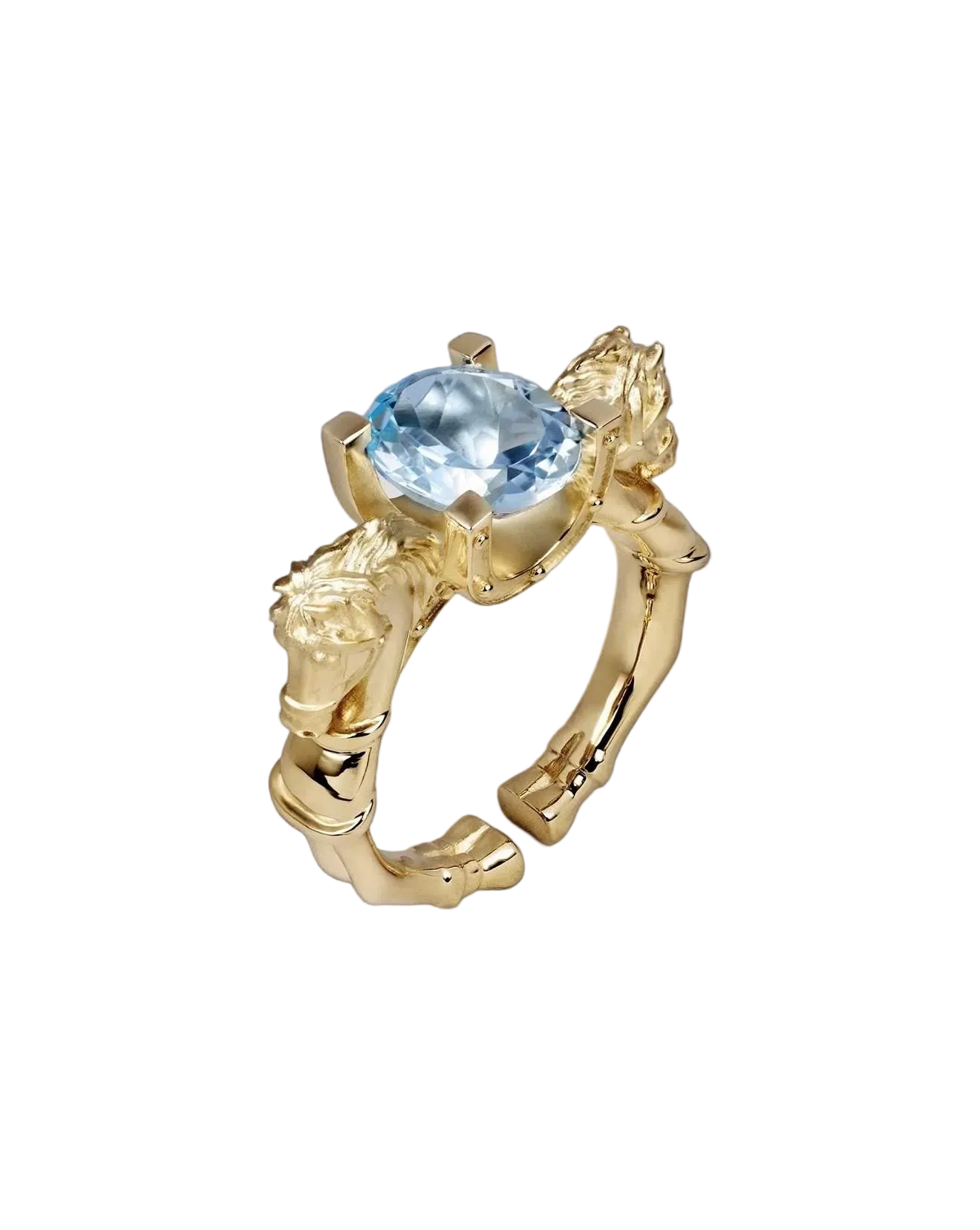 18k Solid Yellow Gold Equestrian Ring with Santa Maria Aquamarine 3.77 CTW