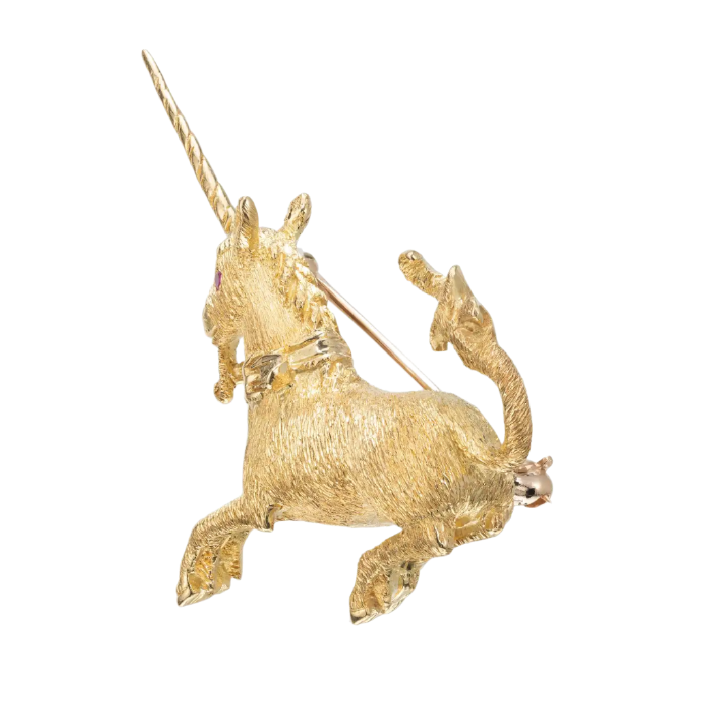 Tiffany & Co . 18k Solid Yellow Gold Unicorn Ruby Brooch