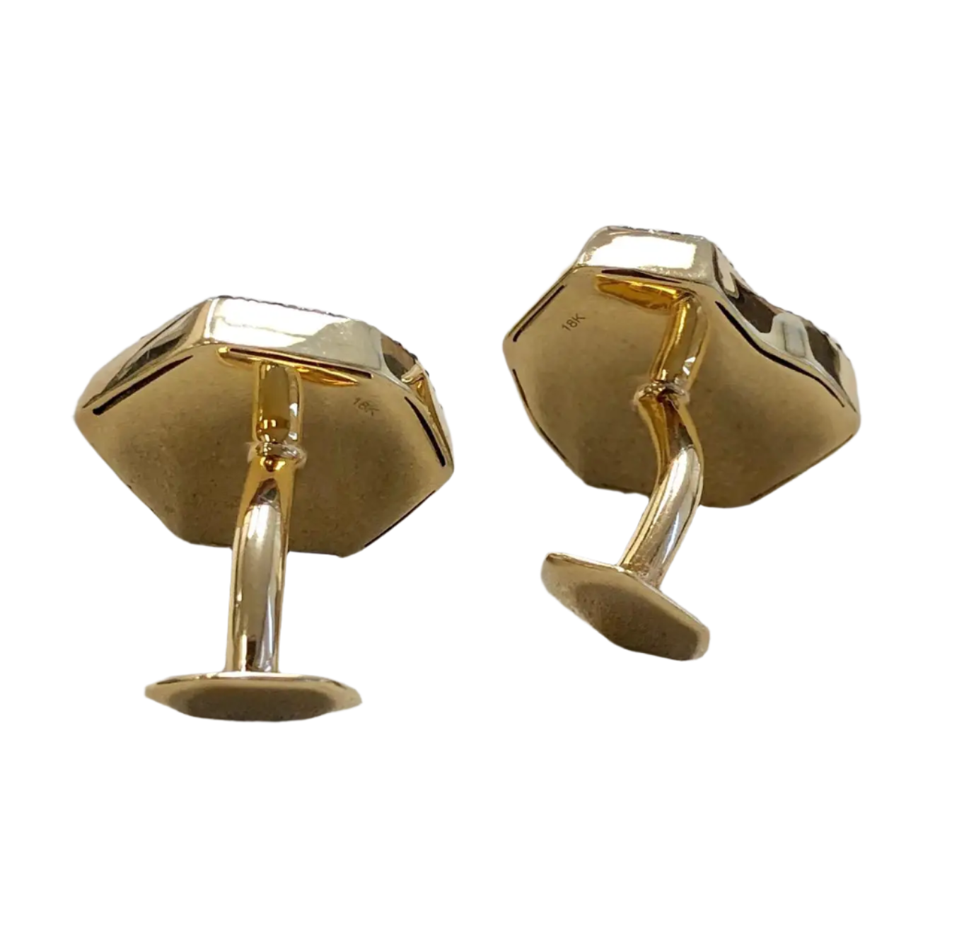 Hand Carved Blue Sapphire Horse 18k Solid Yellow Gold Cufflinks with Black Diamonds