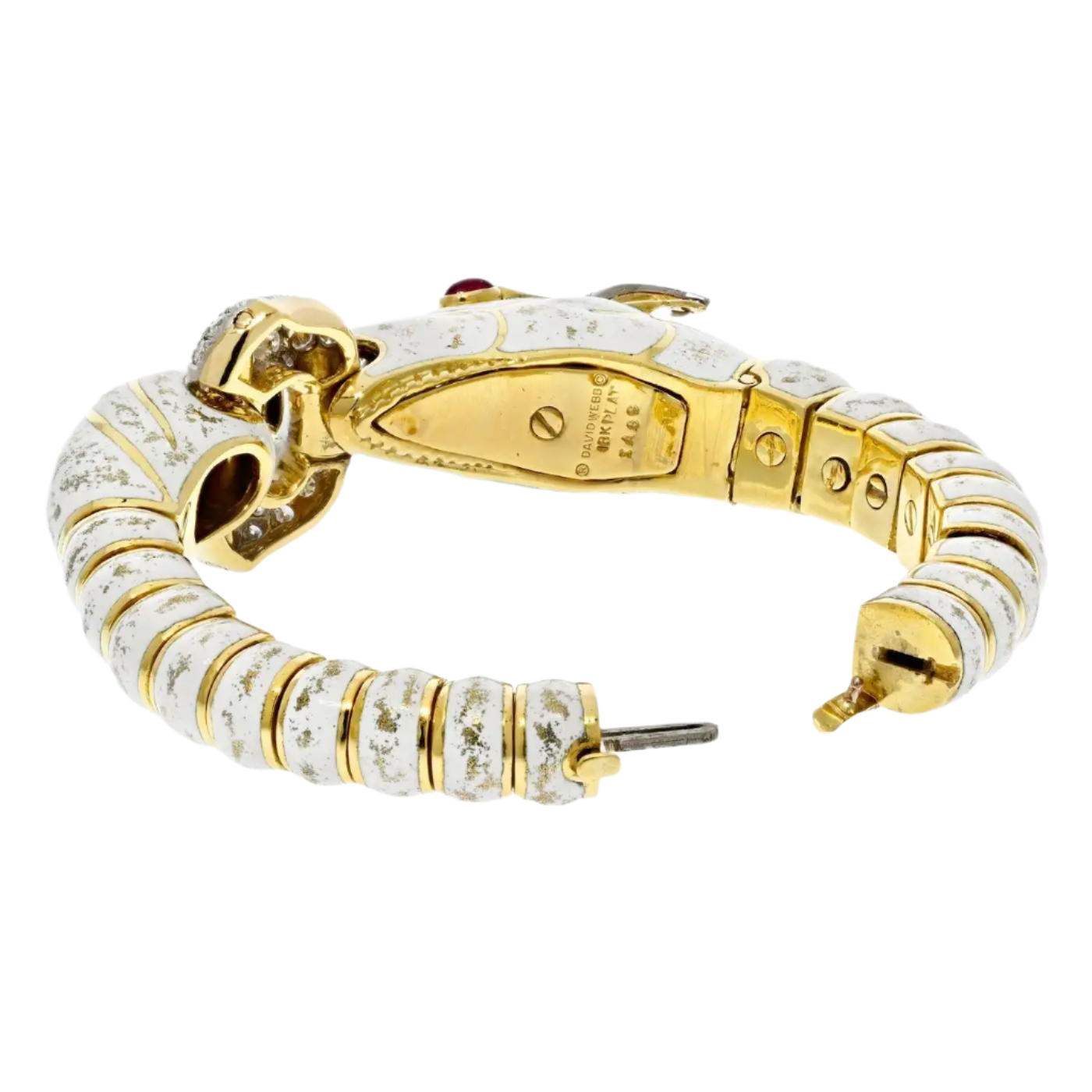 Platinum and 18k Solid Yellow Gold Dappled White Enamel Diamond Horse Bracelet