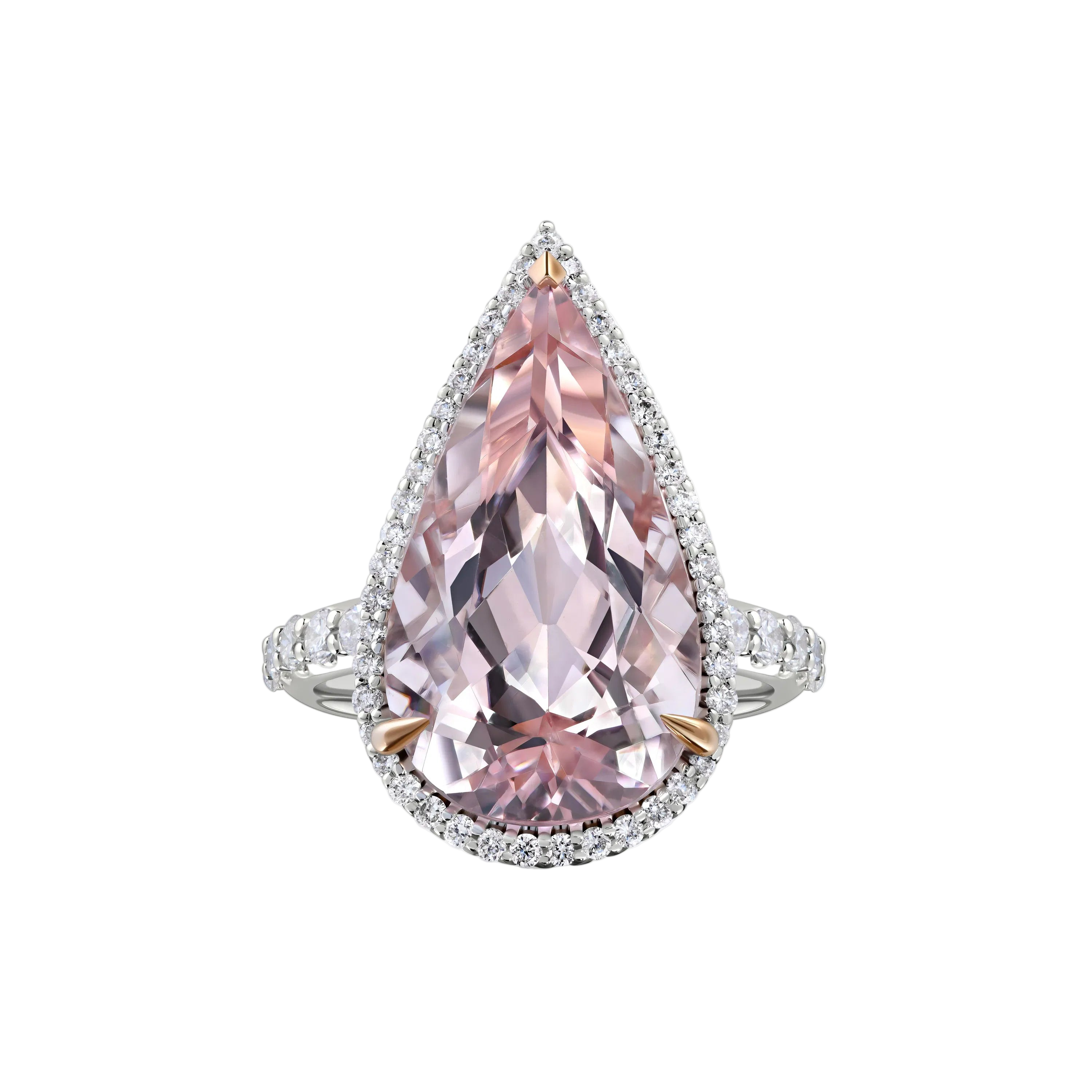 18k Solid White Gold Salmon Pink Morganite and Diamond Cocktail Ring 11.22 CTW