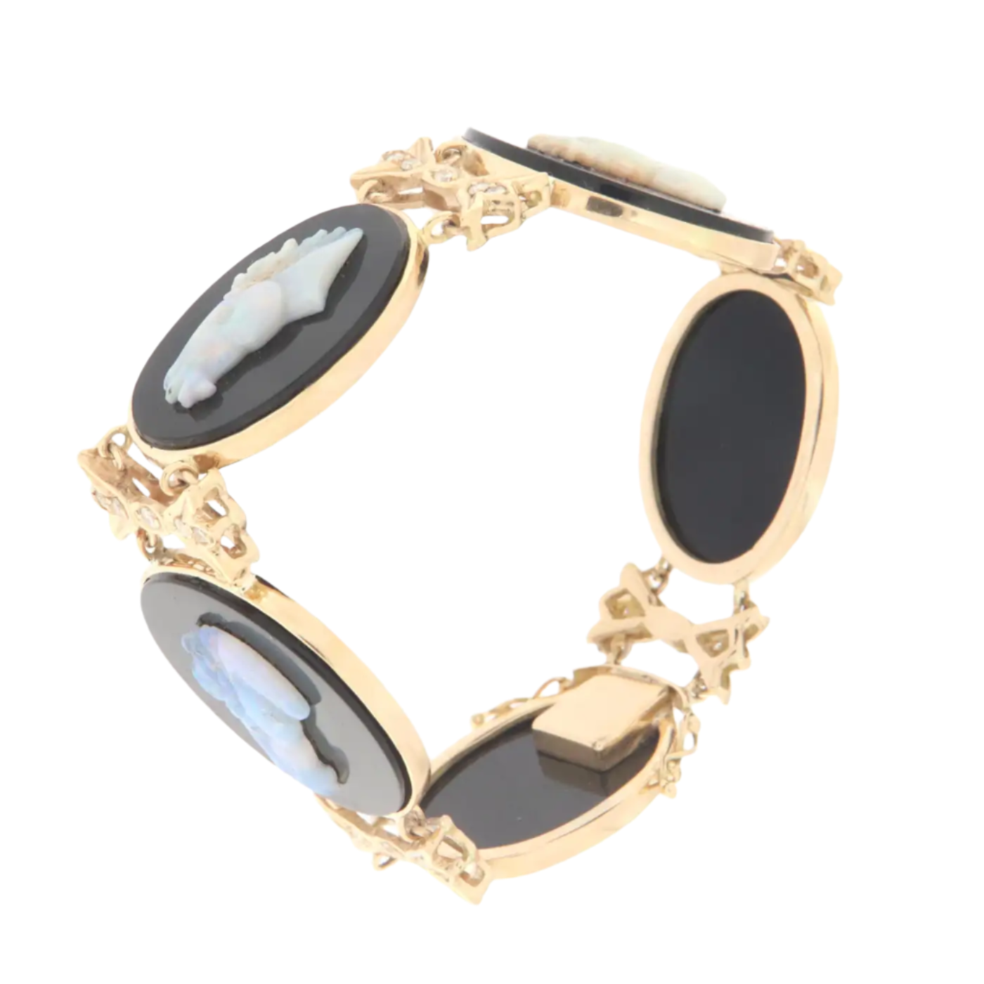 Opal Horses 18k Yellow Gold, Onyx and Diamond Cuff Bracelet