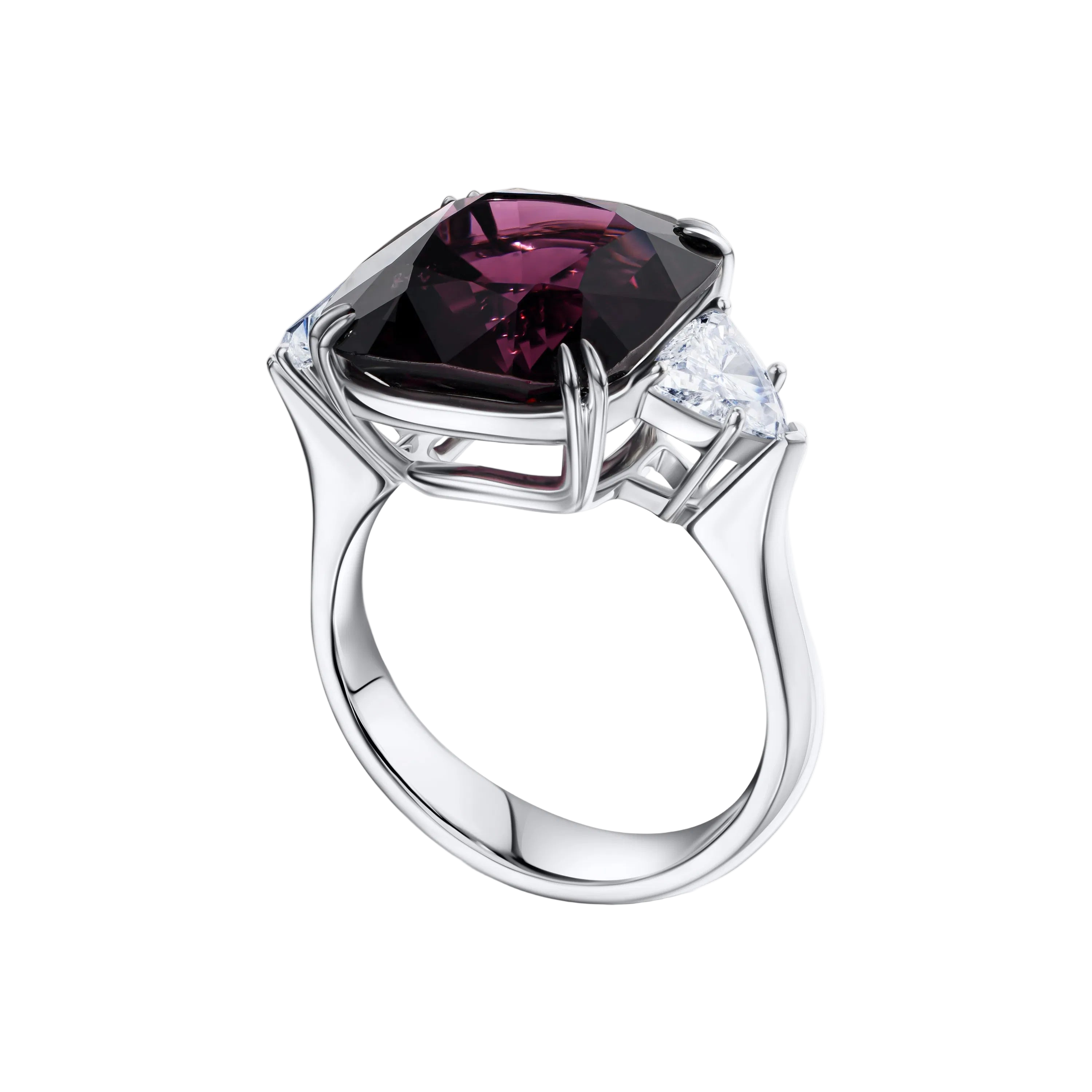 18k Solid White Gold Plum Spinel and Diamond Estate Trilogy Ring 8.40 CTW