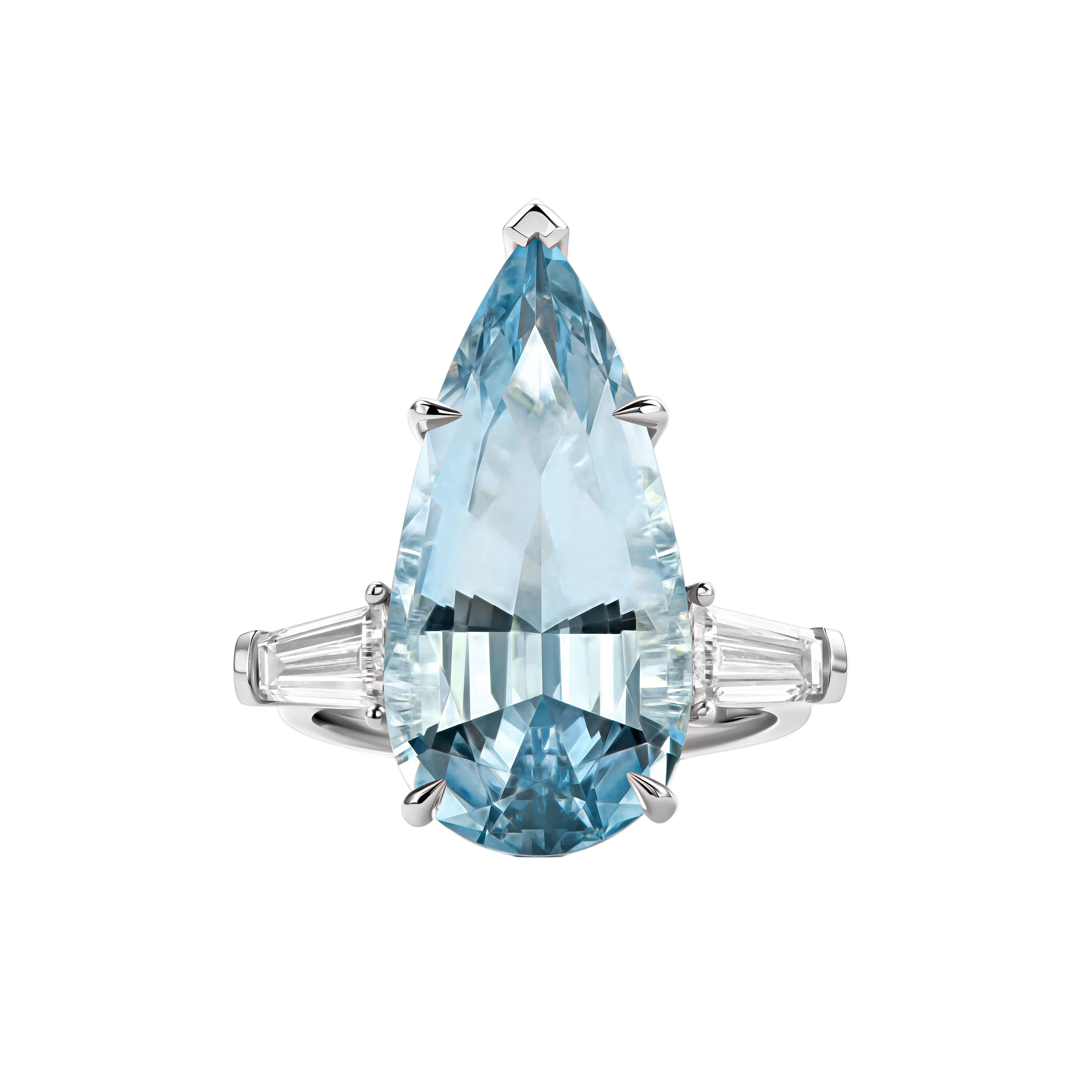 18k Solid White Gold Spectacular Aquamarine and Diamond Trilogy Ring 8,87 CTW