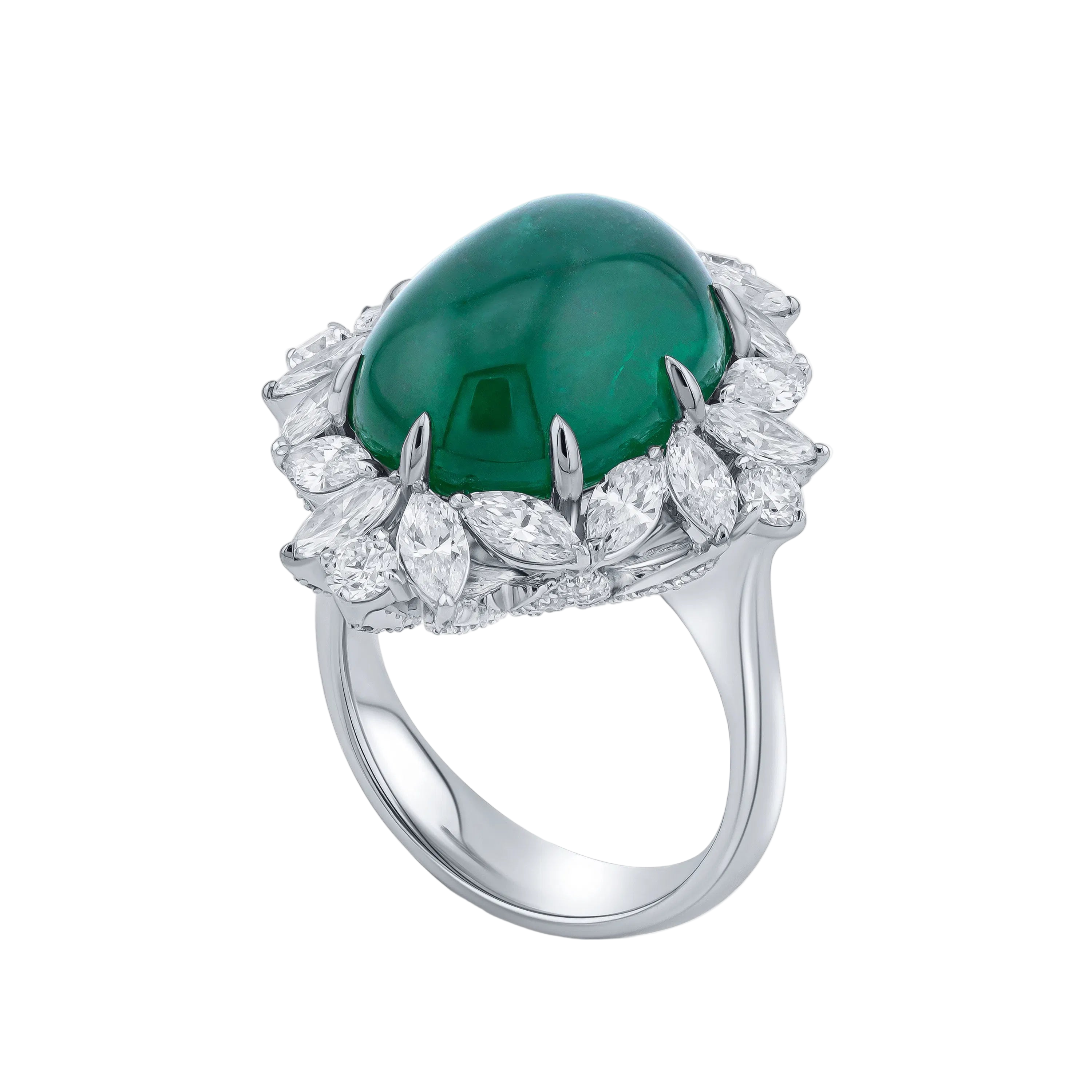 18k Solid White Gold Colombian Emerald and Diamond Cocktail Ring 9.88 CTW