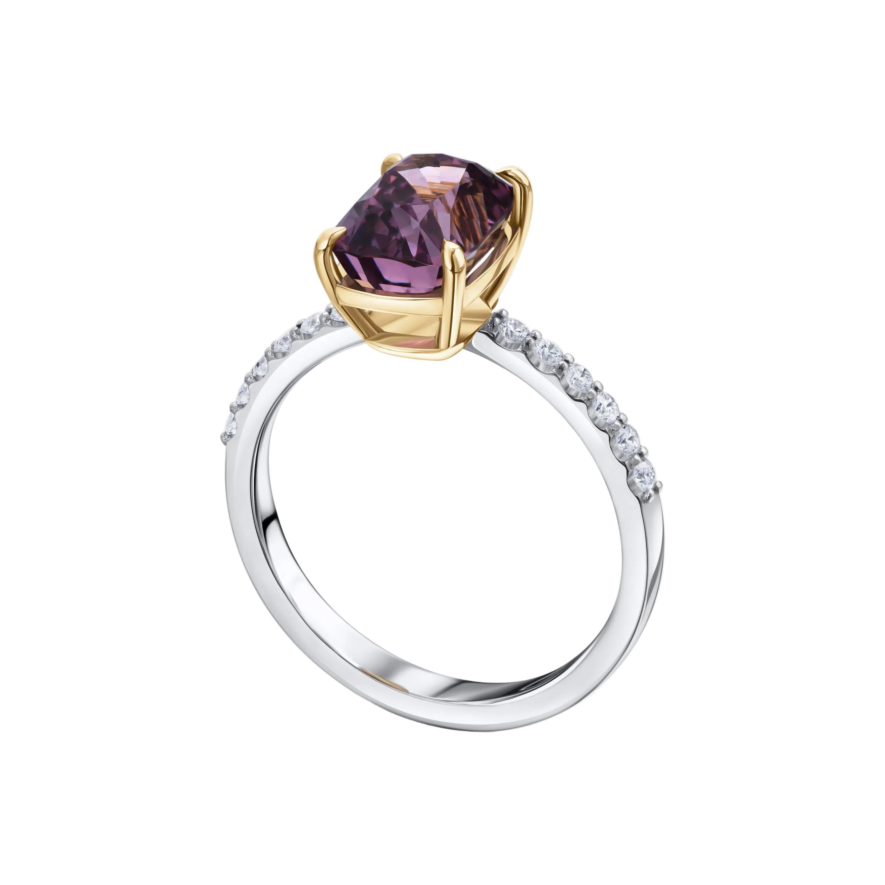 18k Solid Gold Cushion Cut Purple Sapphire and Diamond Cocktail Ring 3.98 CTW