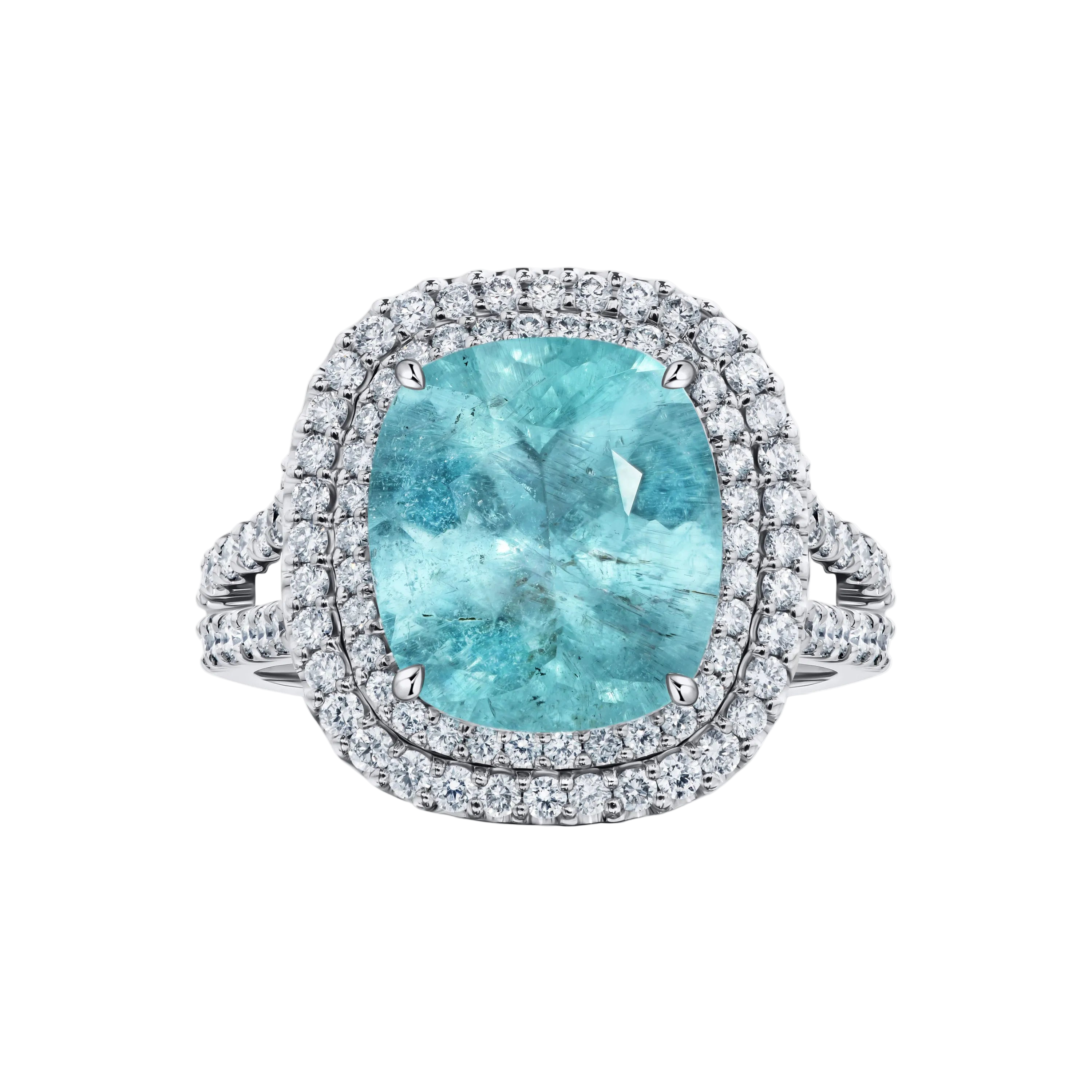 18k Solid White Gold Neon Blue Tourmaline and Diamond Cocktail Ring 8.44 CTW