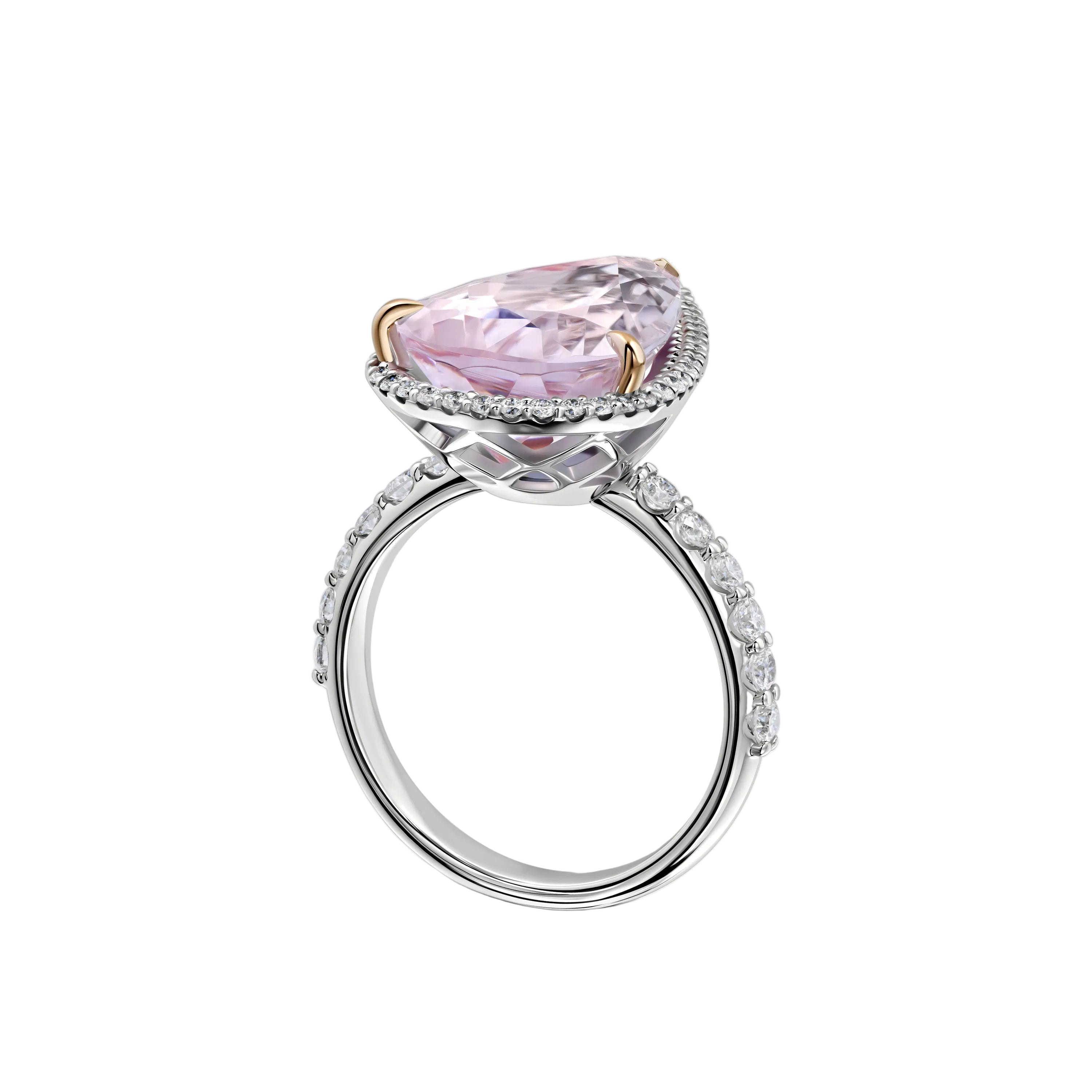 18k Solid White Gold Salmon Pink Morganite and Diamond Cocktail Ring 11.22 CTW