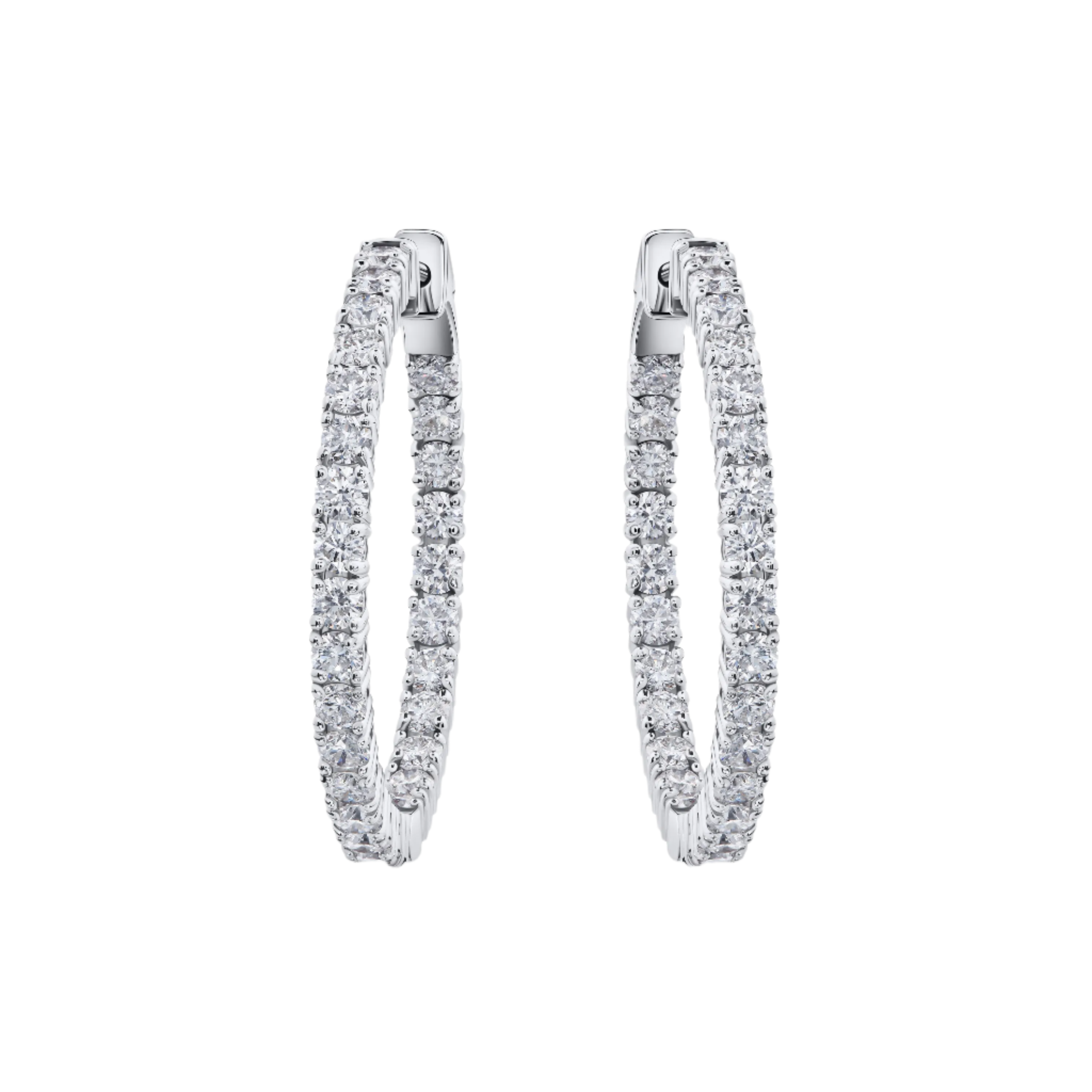 18k Solid White Gold Retro Diamond Hoops 3.60 CTW